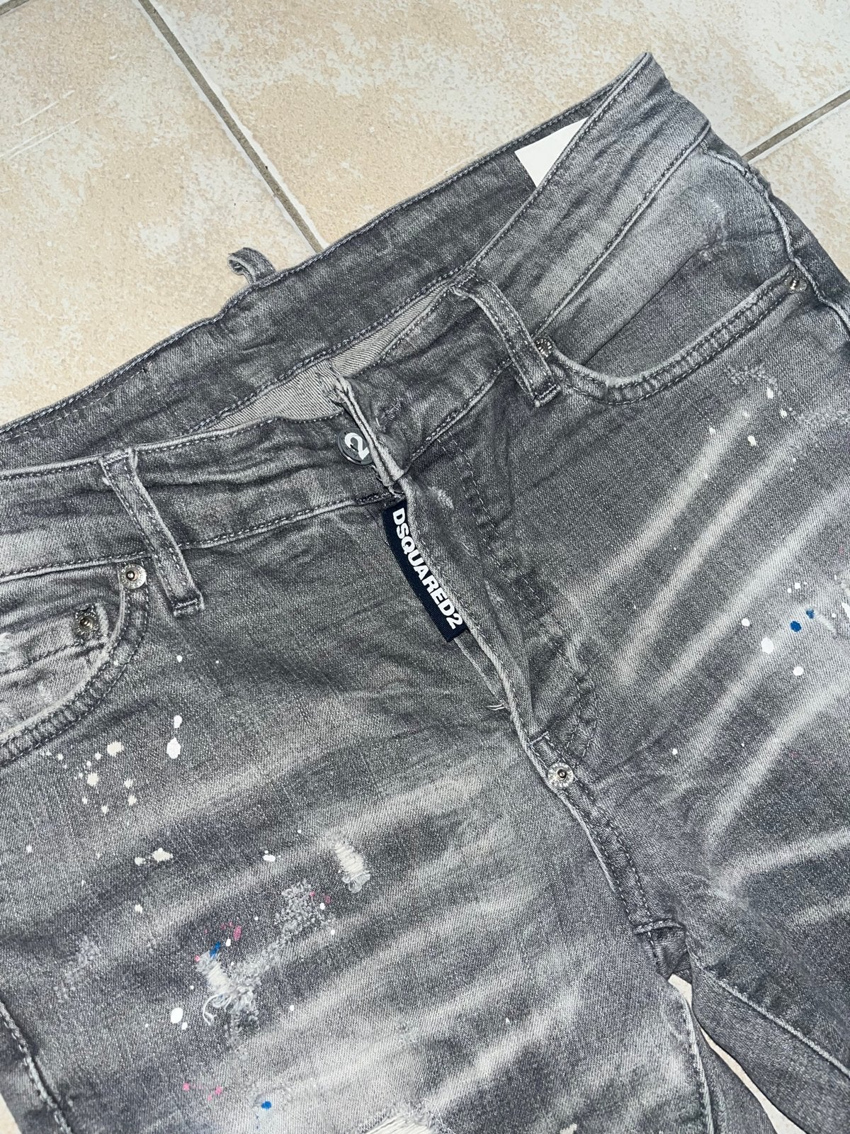 DSQUARED2 Jeans Grijs met Verfspatten en Scheuren, Kleding | Heren, Ophalen of Verzenden, Zo goed als nieuw, Grijs, W32 (confectie 46) of kleiner