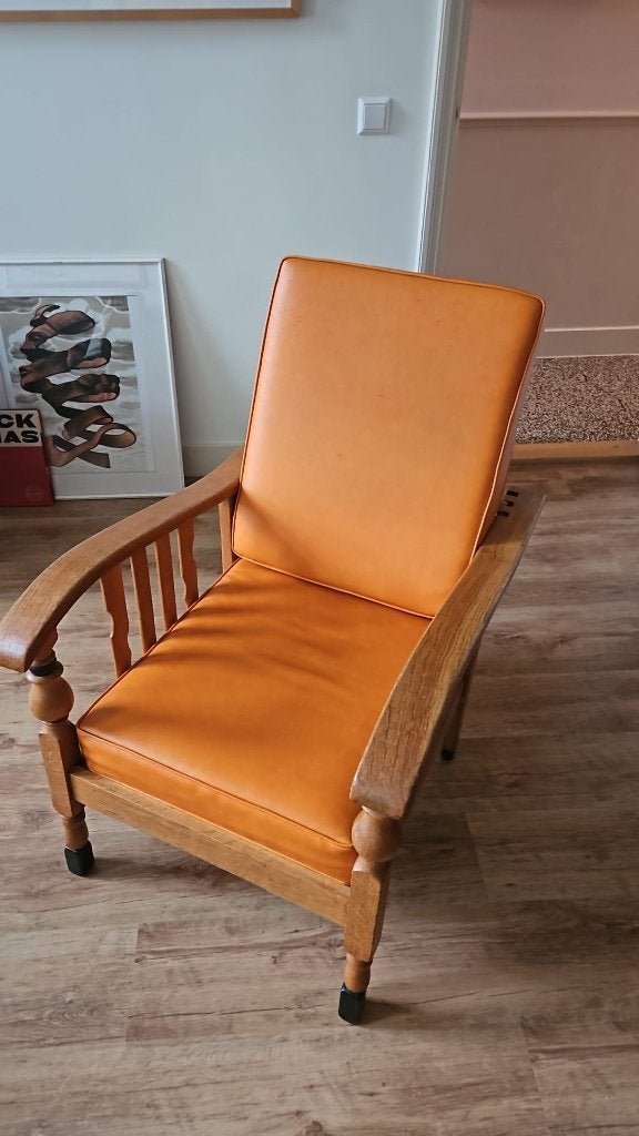 Fauteuil - Stoel oranje, Huis en Inrichting, Ophalen, Gebruikt, 50 tot 75 cm, Hout