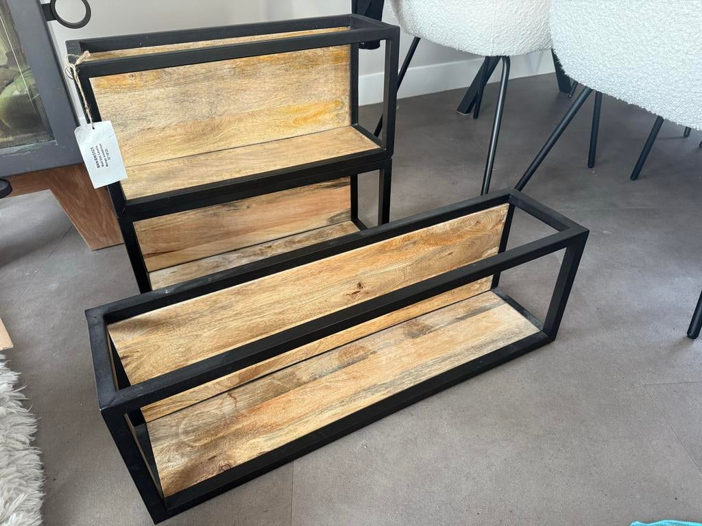 Muurdecoratie van mango hout en metaal - set van 2, Huis en Inrichting, Woonaccessoires | Wanddecoraties, Ophalen, Nieuw