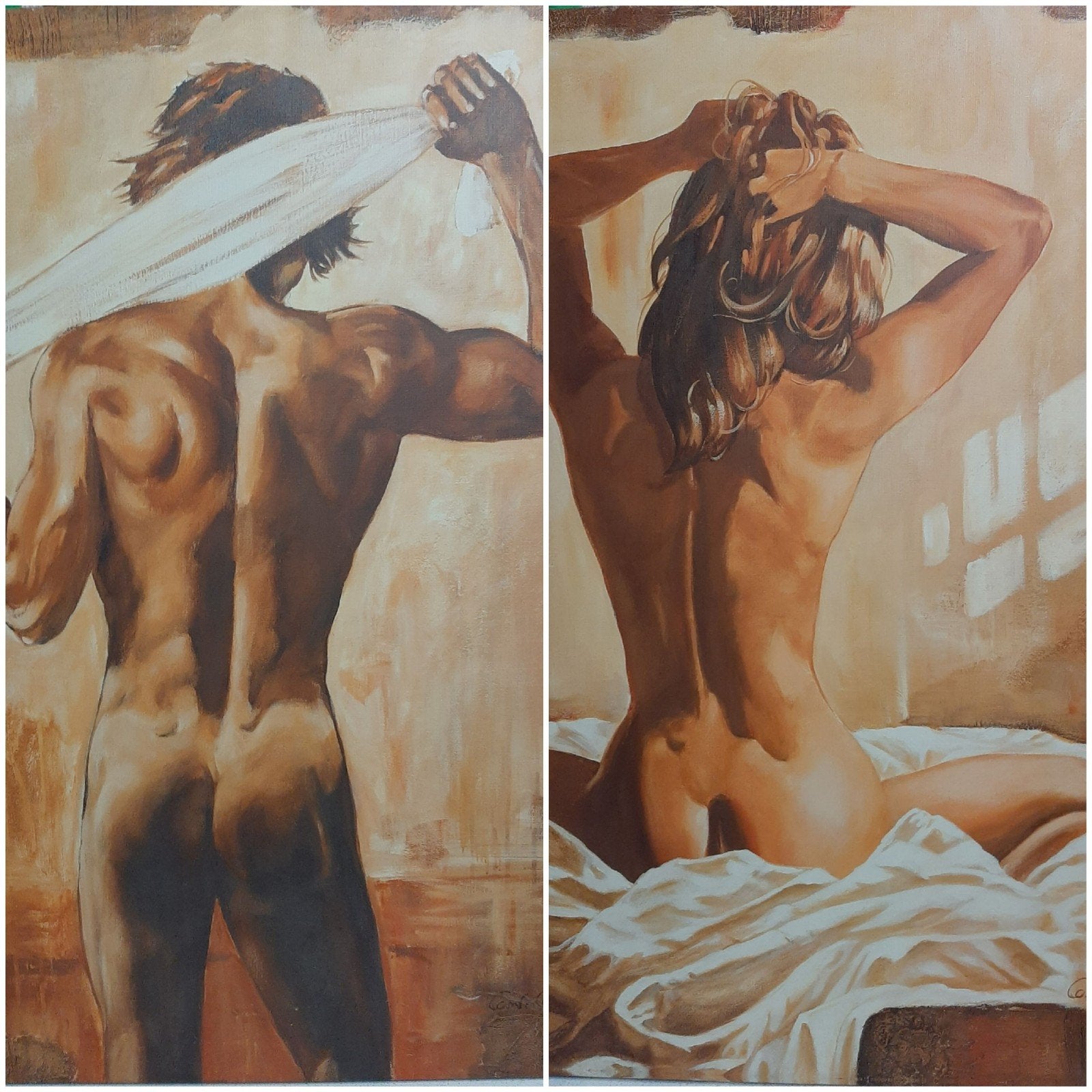 Twee mooie canvas schilderijen maat 80x 61 cm., Ophalen