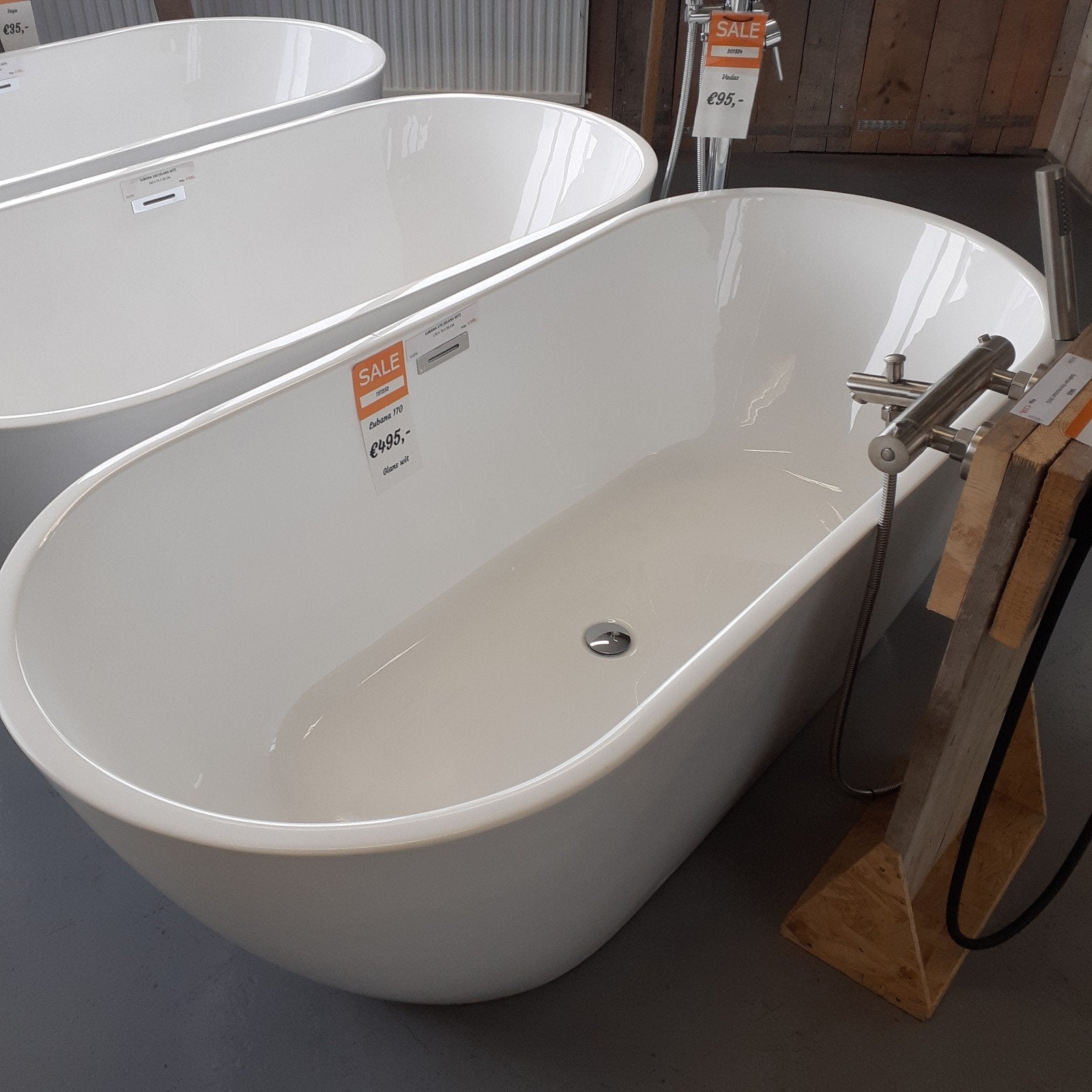 Vrijstaand bad, glans wit, overloop, click waste, Lubana 170