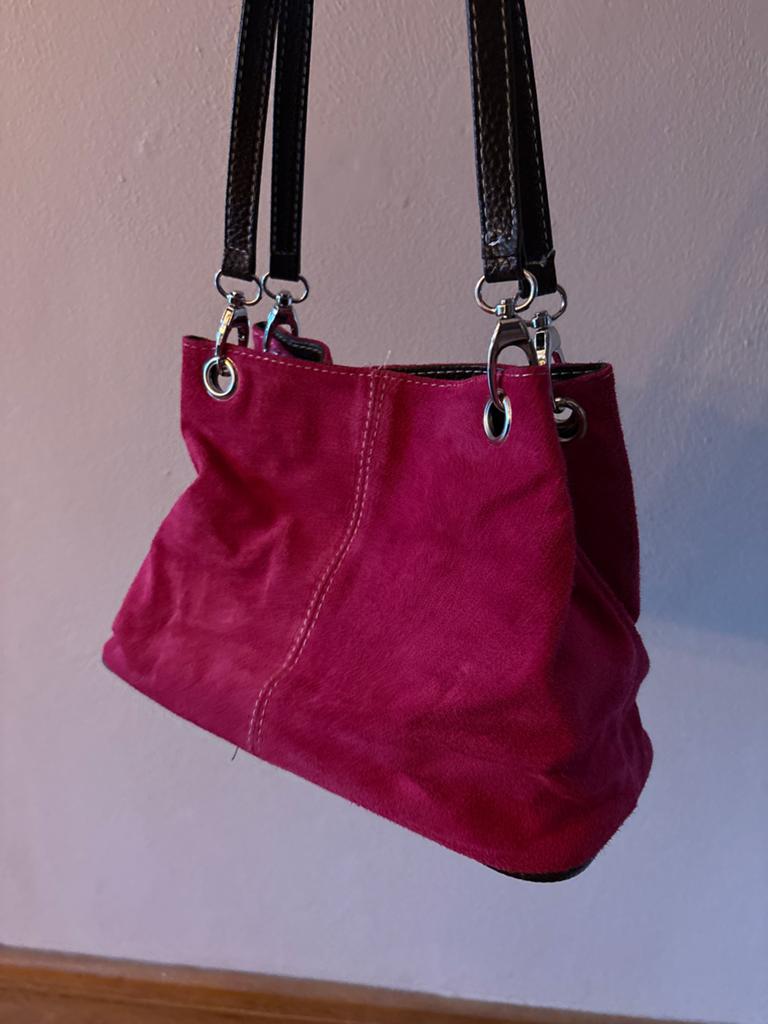 Stijlvolle suède handtas in fuchsia, Ophalen of Verzenden, Nieuw, Roze, Handtas