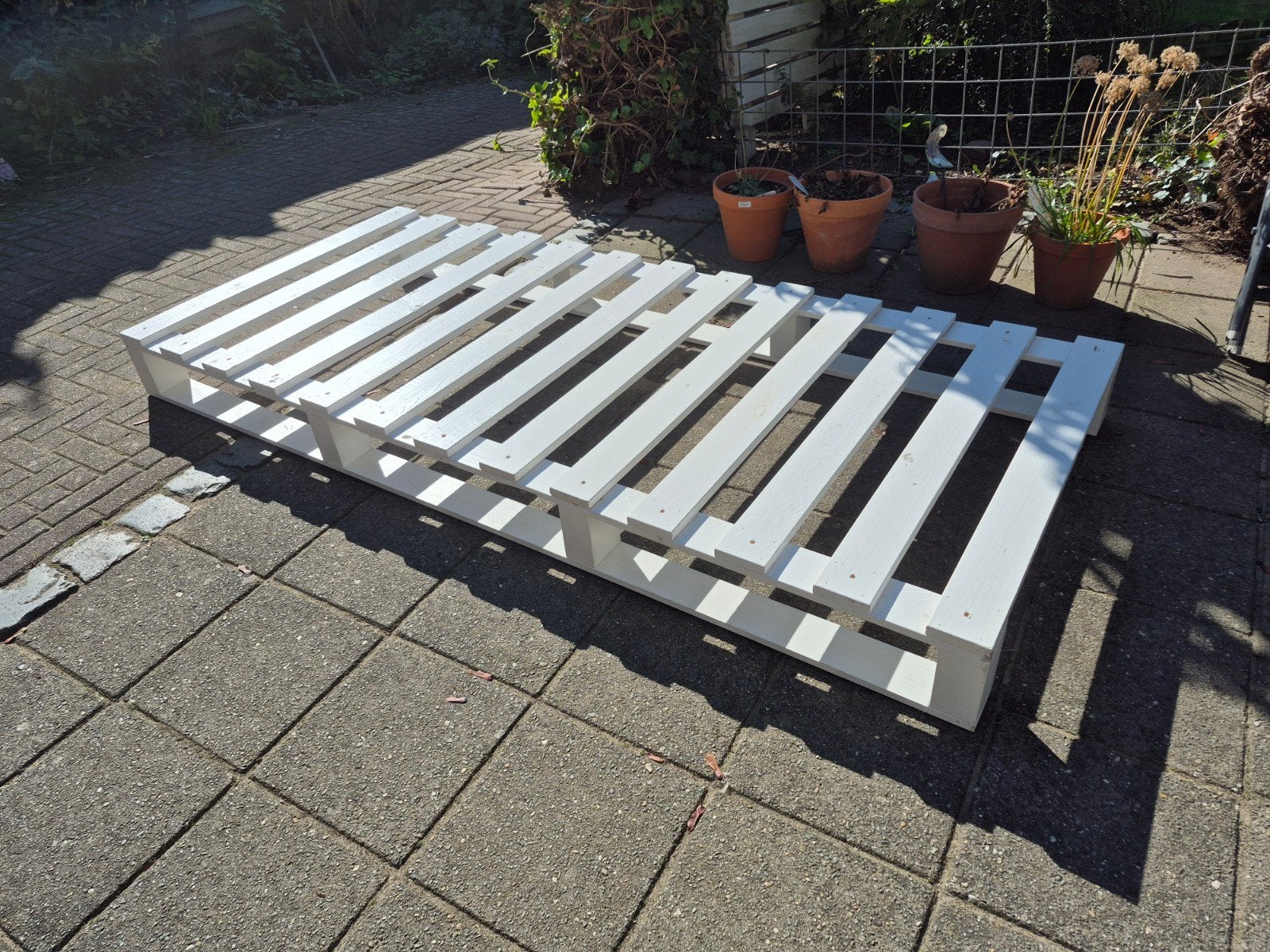 Wit houten bedframe - 90x200 cm, Ophalen, Gebruikt, 90 cm, Eenpersoons
