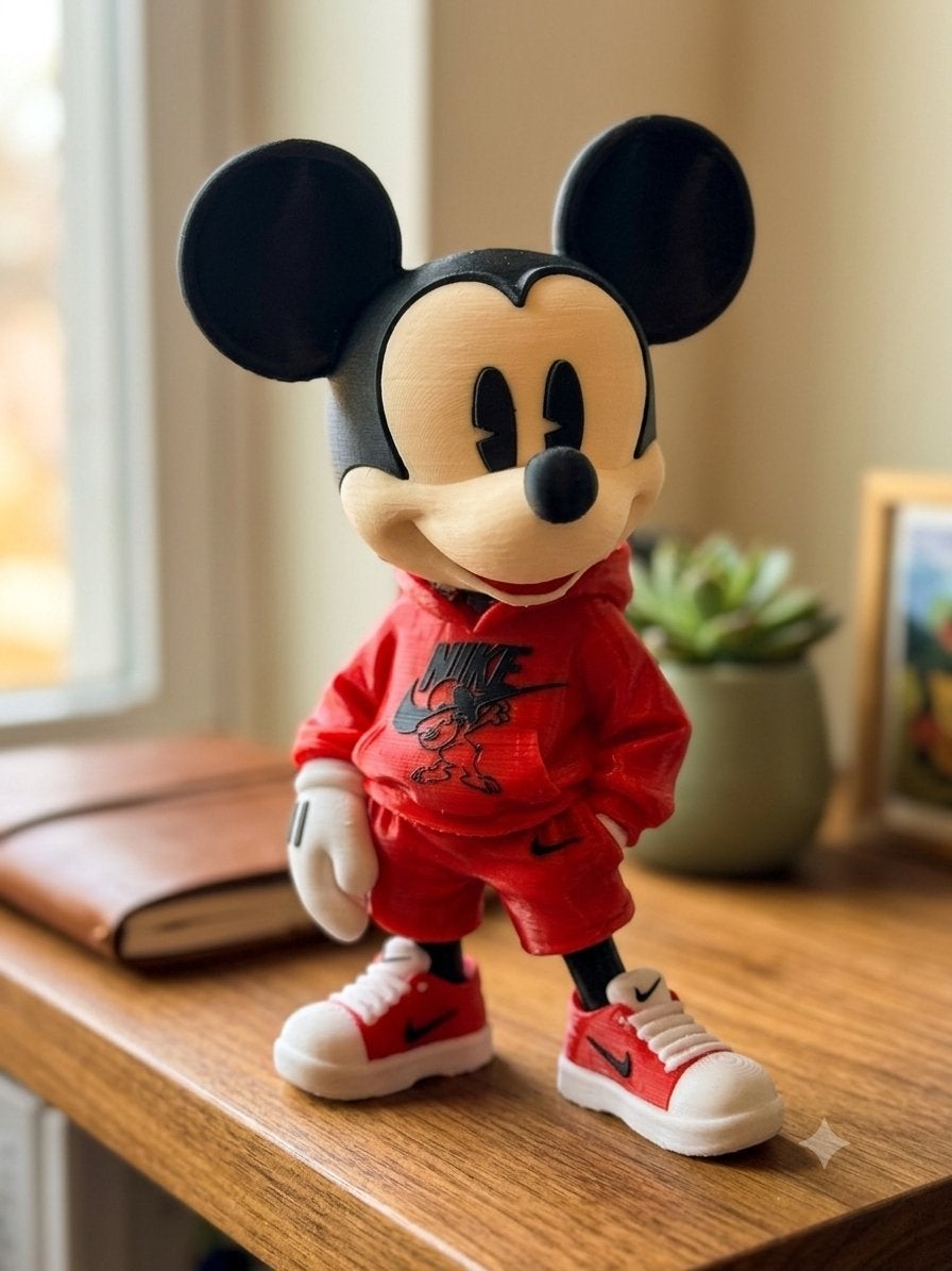 Mickey Mouse beeldje in rode Nike hoodie en shorts, Verzamelen, Ophalen of Verzenden, Zo goed als nieuw