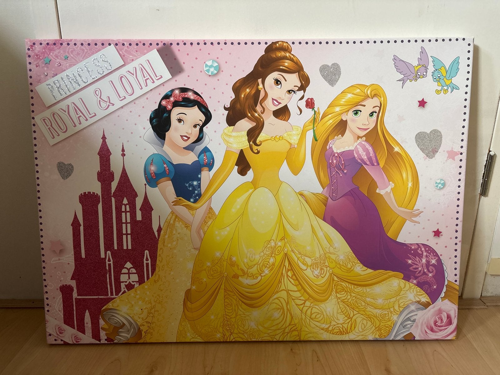 Disney Princess Canvas Schilderij Sneeuwwitje Belle Rapunzel, 50 – 75, Ophalen of Verzenden, Zo goed als nieuw, Schilderij