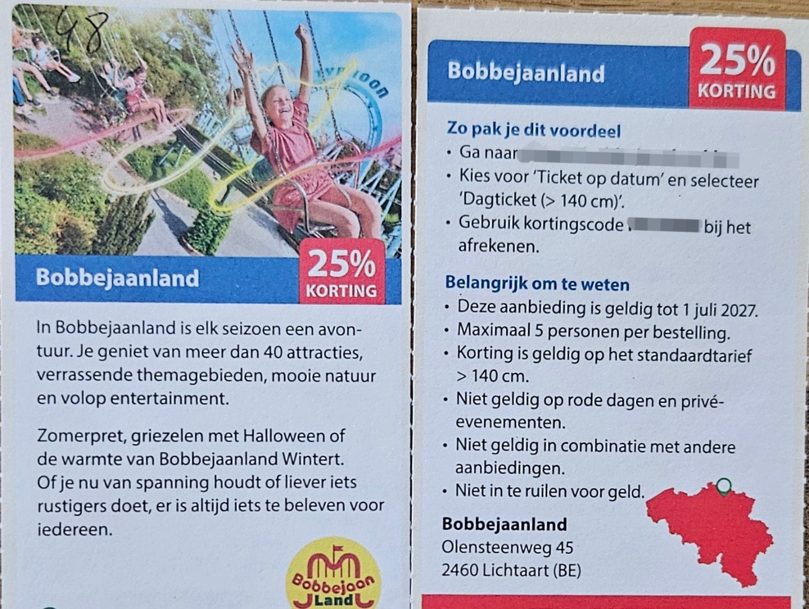 Bobbejaanland. Lichtaart. Belgie. 25% korting.