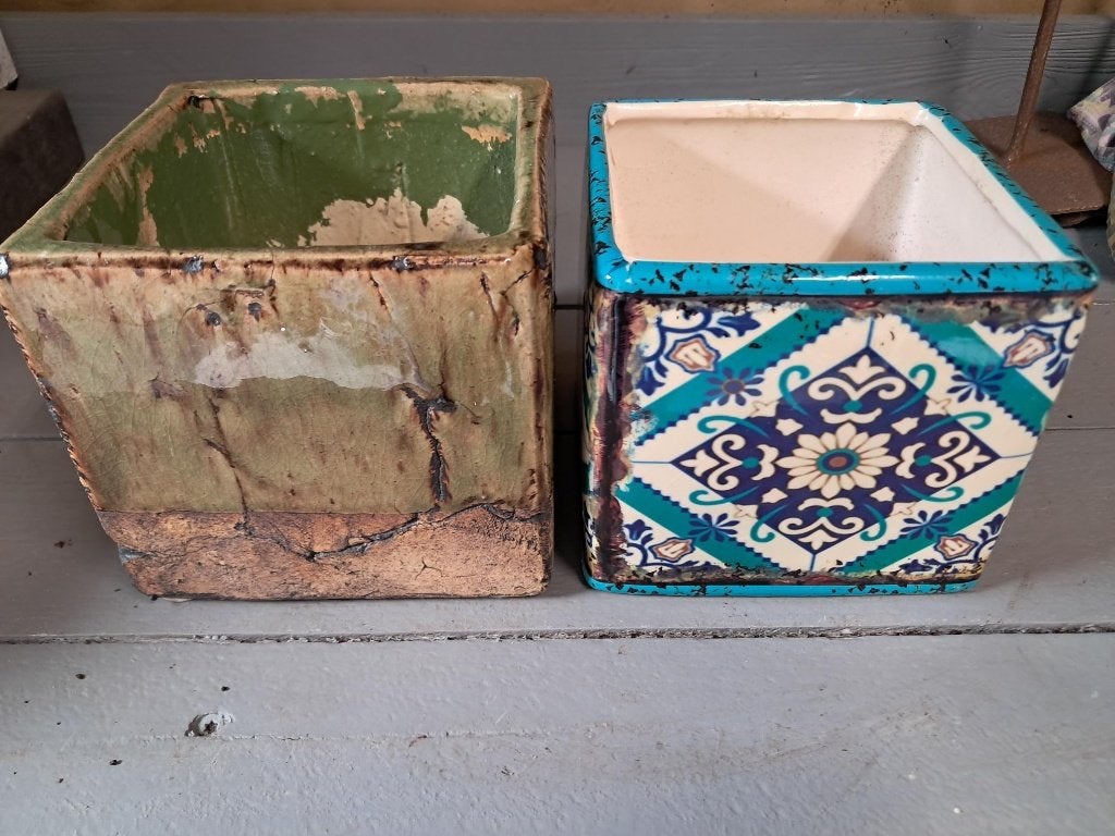 2 Bloempotten, Vierkant, Ophalen of Verzenden, Zo goed als nieuw, Aardewerk