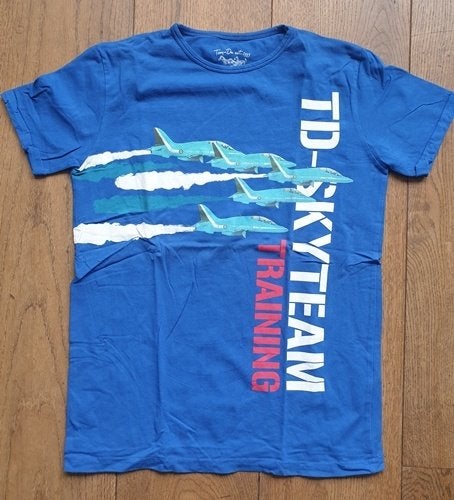 Kobalt Blauw T-Shirt 'Vliegtuigen' van Tom Du (164-170), Gebruikt, Ophalen of Verzenden, Tom Du, Shirt of Longsleeve