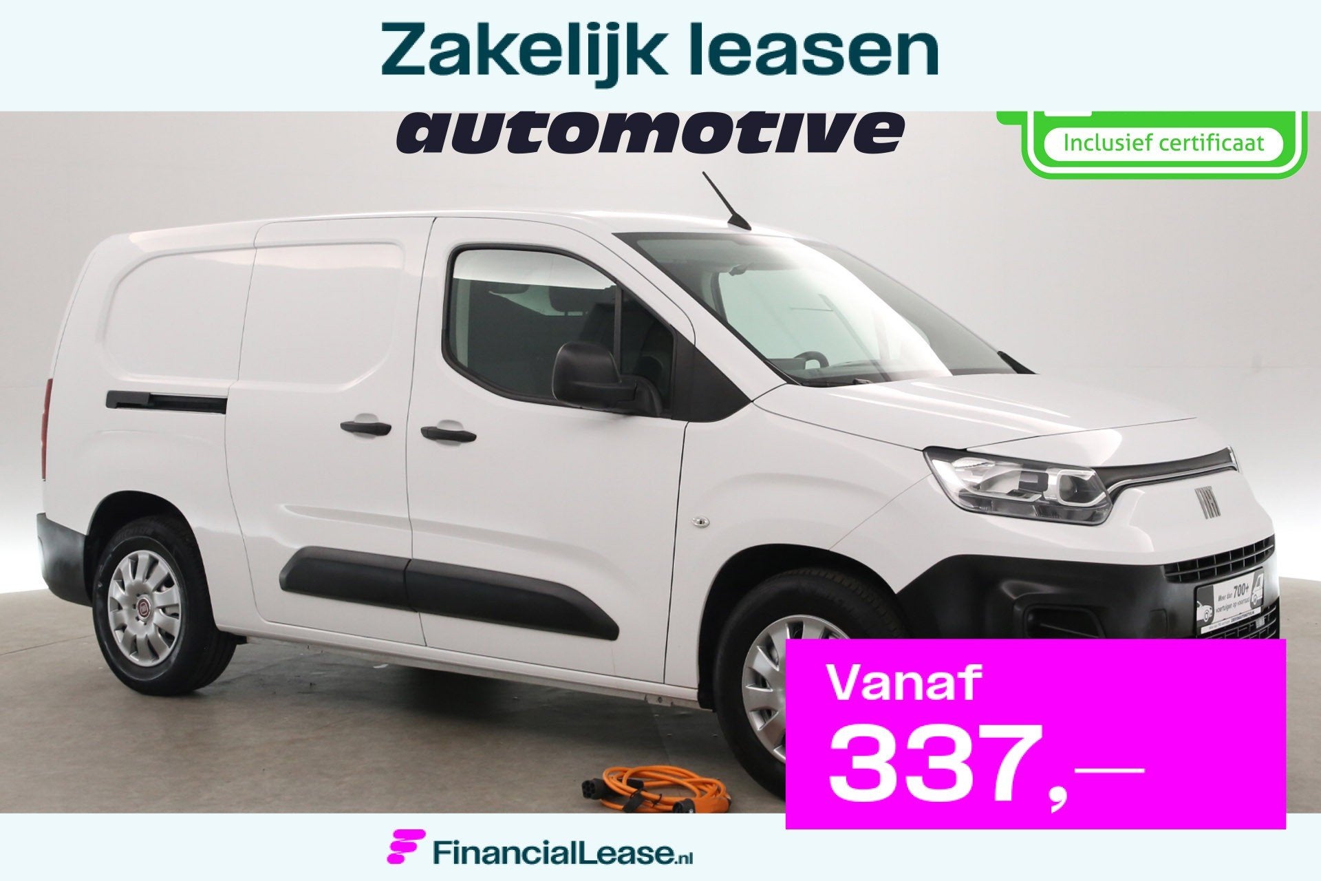 Fiat Doblò Elektrisch 136pk L2 50 kWh | Snelladen | SOH 94%, Gebruikt, 900 min, Wit, 2 stoelen