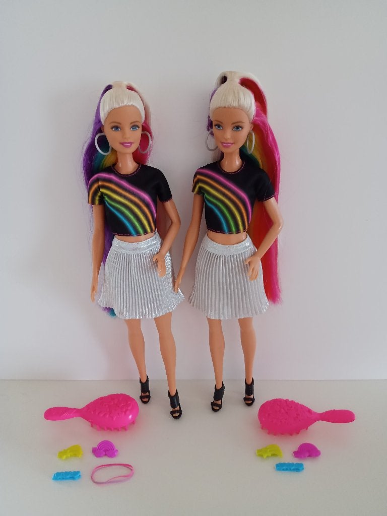 2 x Barbie Rainbow Sparkle Hair FXN96, Ophalen of Verzenden, Gebruikt, Overige typen
