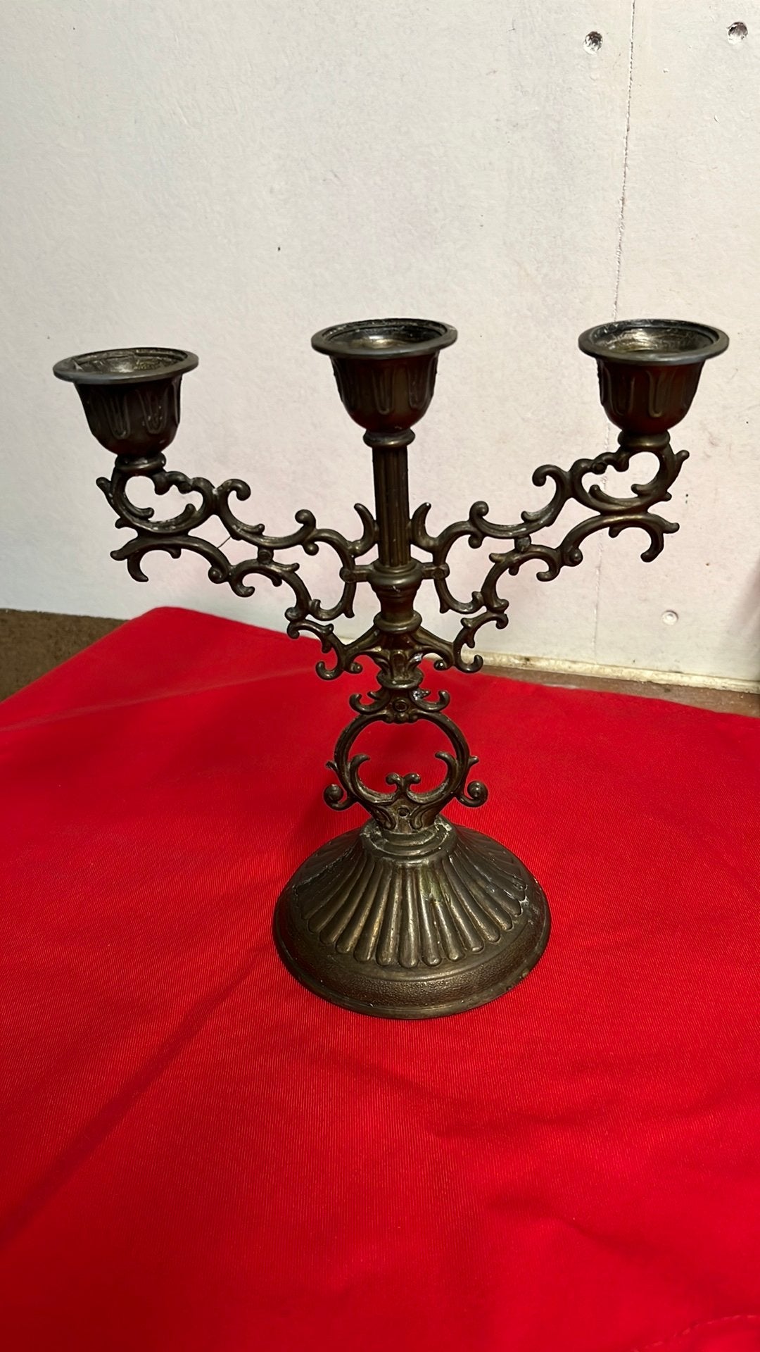 Antieke 3 - Armige Kandelaar in Barokke stijl, Ophalen of Verzenden, Koper of Brons