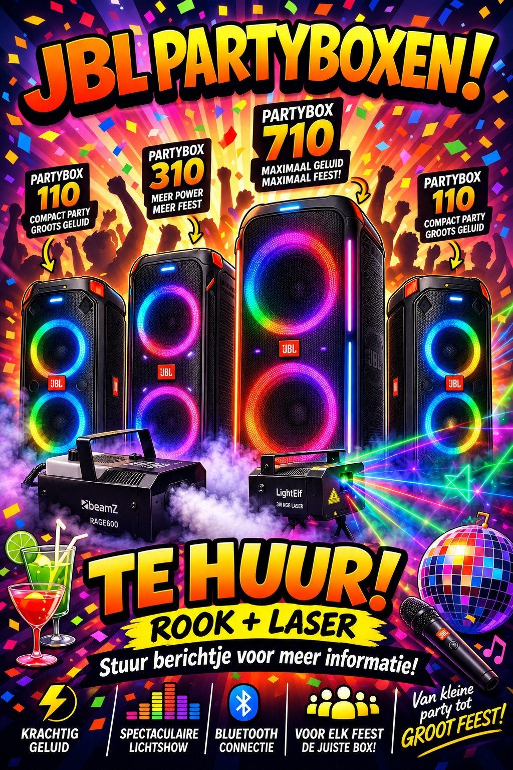 JBL Partybox huren | 110 310 710 | Laser & Rookmachine, Ophalen