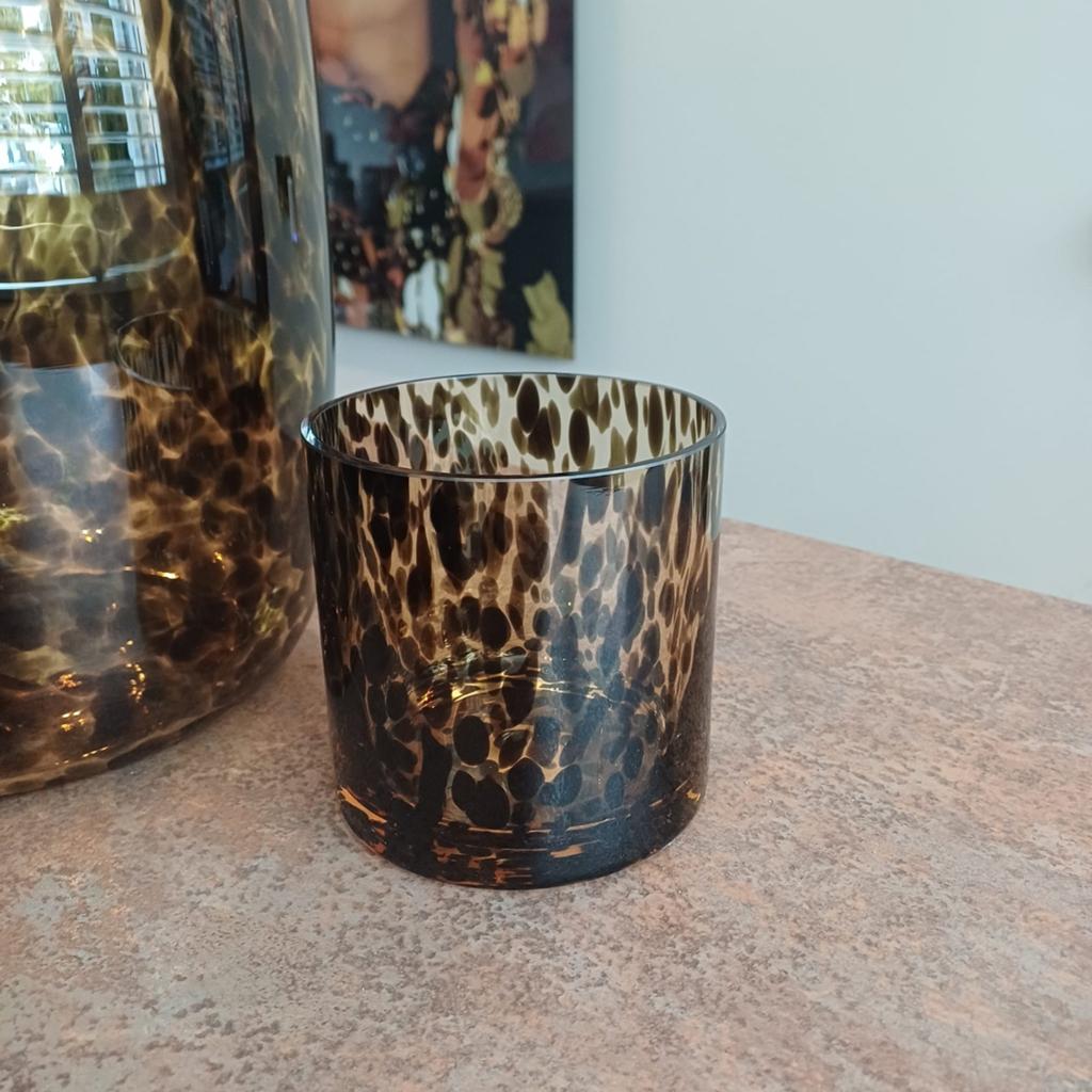 Artic cheetah kaarsenhouder 12 cm, Ophalen, Zwart, Glas, Minder dan 50 cm