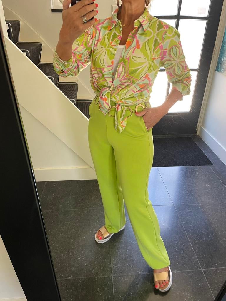 EsQualo, prachtige elastische lime kleurige (travel)broek, M, Maat 38/40 (M), Ophalen of Verzenden, Zo goed als nieuw, Lang