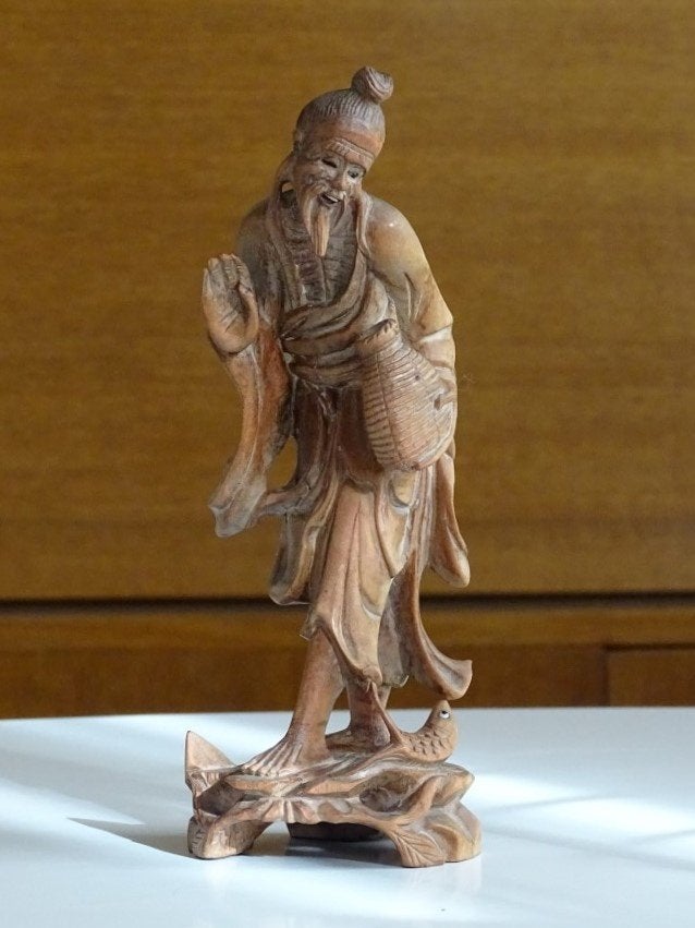 Chinees Beeld Houtsnijwerk Immortal China Antiek, Houtsnijwerk, Minder dan 20 cm, Ophalen of Verzenden, Handgemaakt