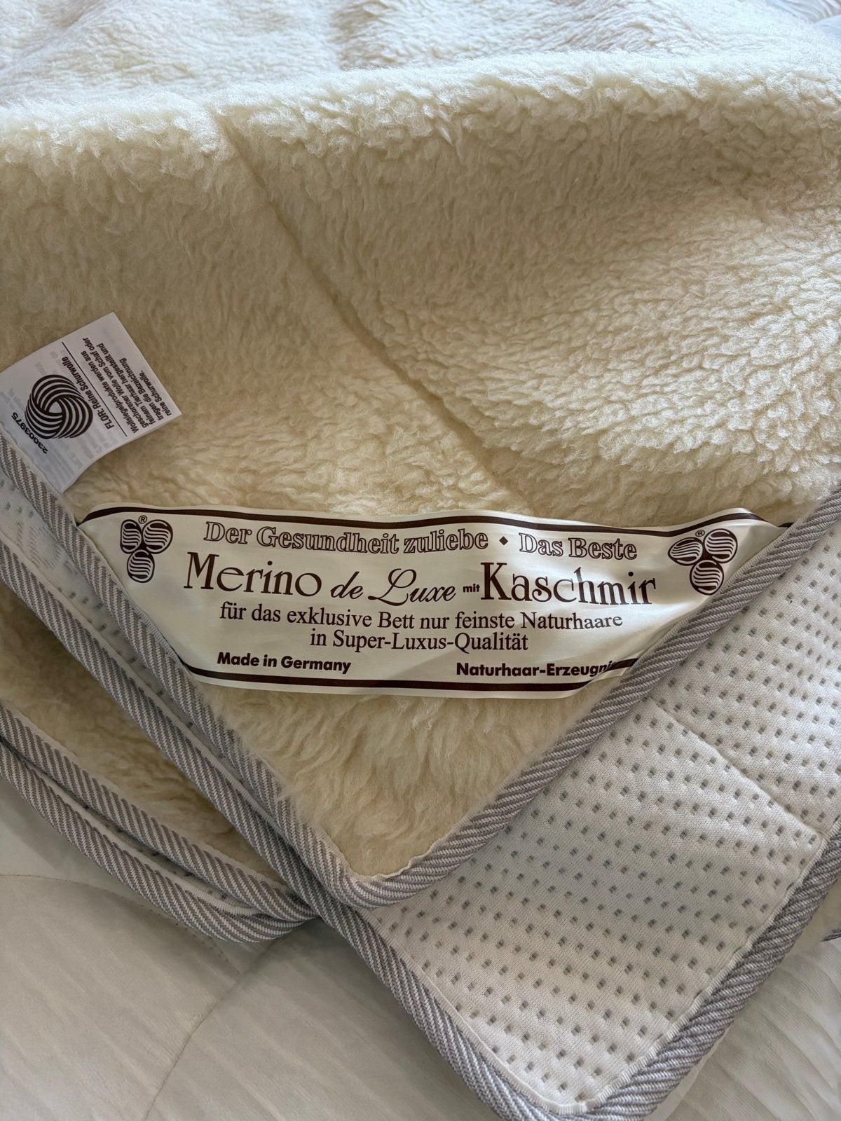 Merino de Luxe wollen onderdeken met kasjmier 180x220, Matrasbeschermer, Beige, Tweepersoons, Ophalen of Verzenden