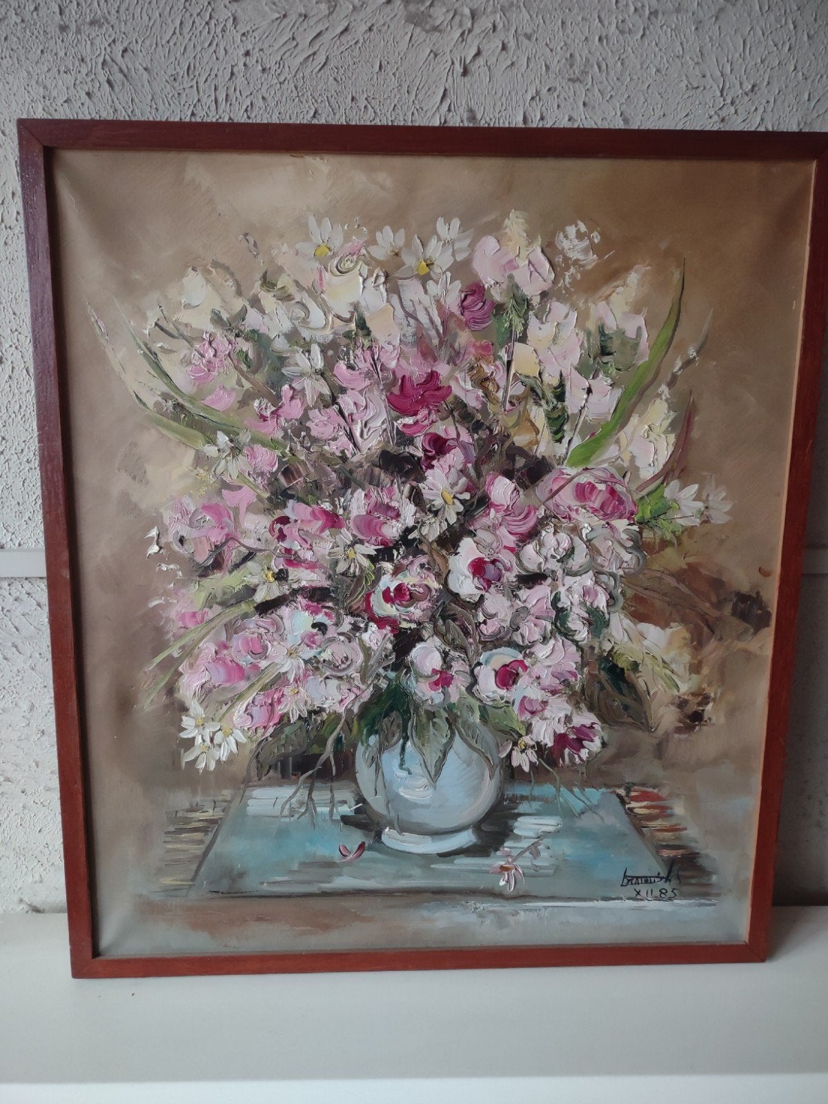 Schilderij: Levendig bloemstilleven, gesigneerd 1985, Antiek en Kunst, Kunst | Schilderijen | Klassiek, Doek, Olieverf, Klassiek