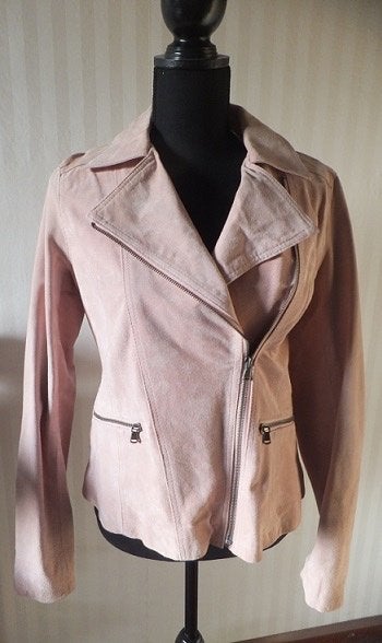 Mooie zacht roze echt suede leren biker jack / jas van V&D., Kleding | Dames, Jassen | Winter, Zo goed als nieuw, Maat 38/40 (M)