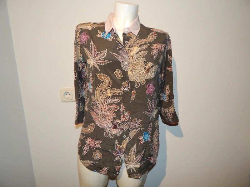 Sandro zijde blouse in print sier vogels chinees bloemen 38