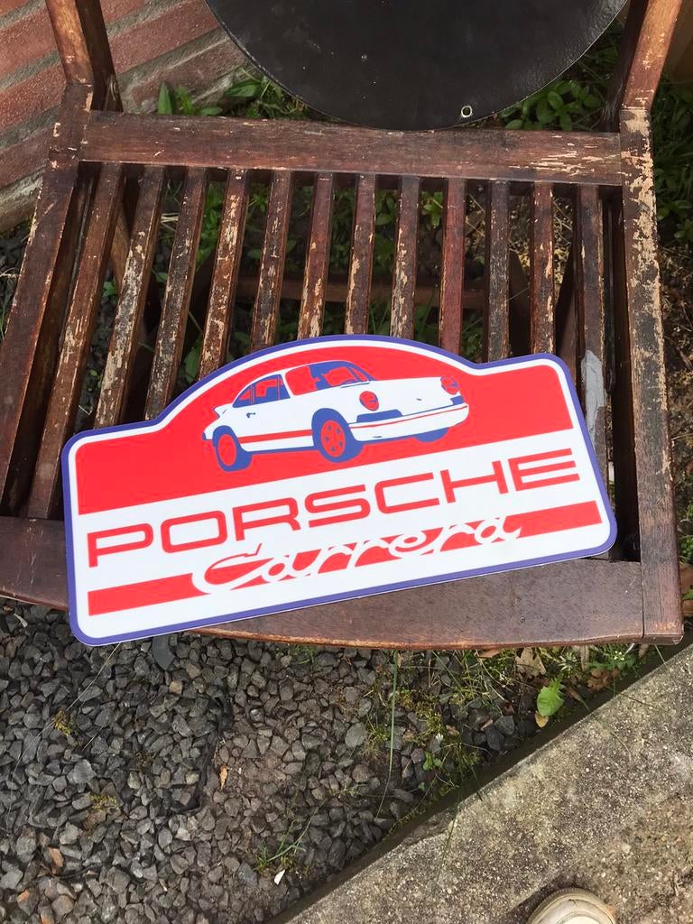 Porsche Carrera rally bordje, Verzamelen, Ophalen of Verzenden, Zo goed als nieuw, Reclamebord