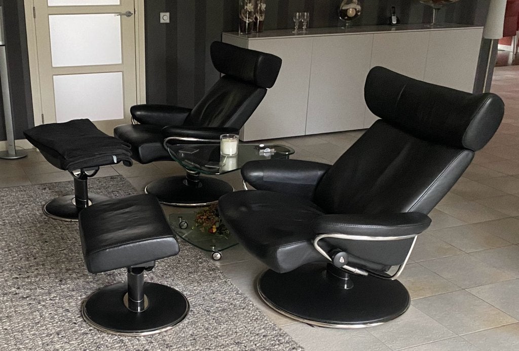 Stressless design relax stoelen Jazz + Hocker voor hem+haar, Ophalen, Modern design, Gebruikt, 75 tot 100 cm
