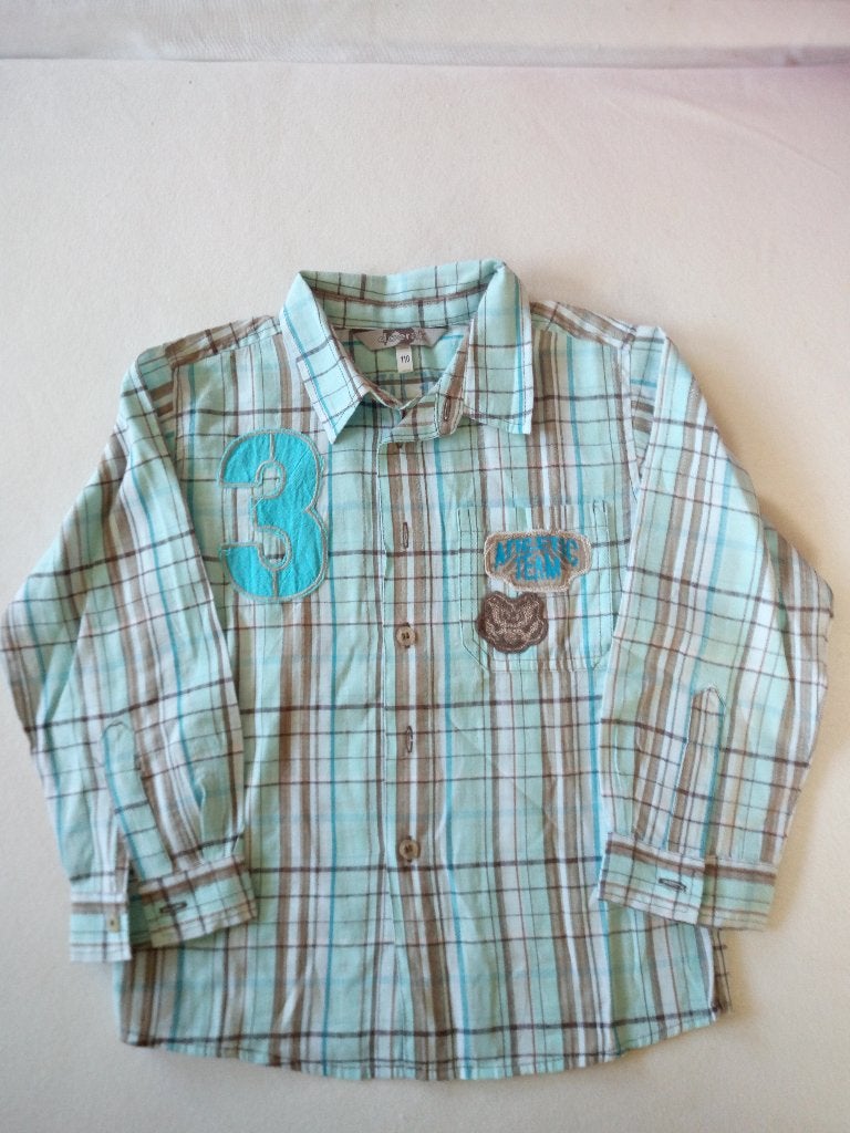 Licht blauw geruite blouse doerak 110, Ophalen of Verzenden, Gebruikt, Jongen, Overhemd of Blouse