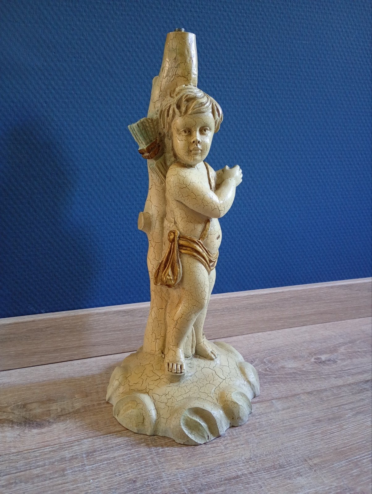Antieke Cherubijn Lampvoet - Crème met Gouden Accenten, Ophalen of Verzenden