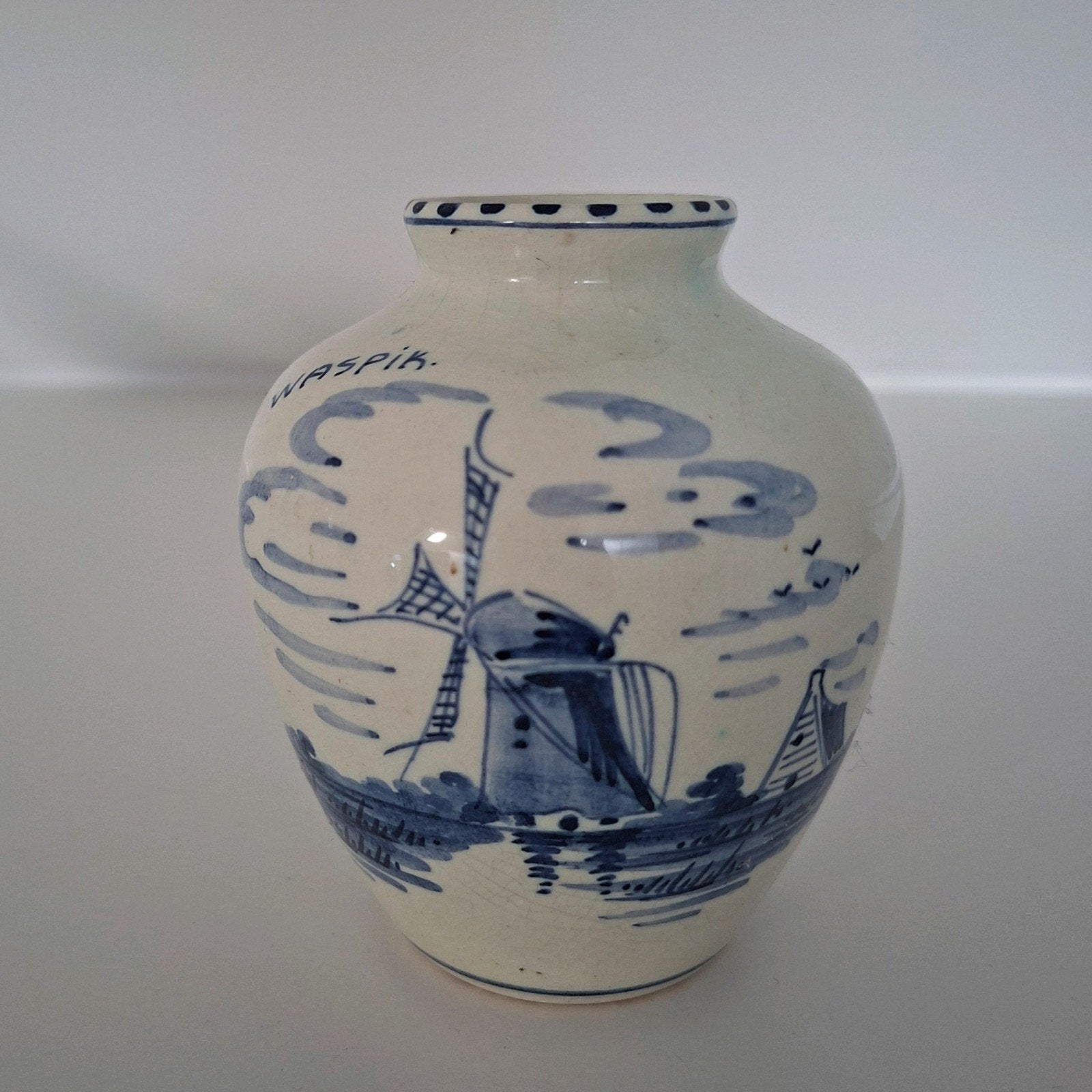 Delfts blauw souvenir vaasje - Waspik molen, Ophalen of Verzenden