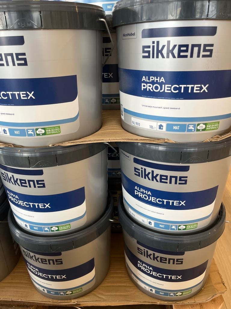Sikkens Alpha Projecttex Muurverf RAL 9010 Mat 10L, Ophalen of Verzenden, Nieuw, Overige typen