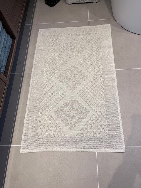 Luxe badmat 115x70 cm | offwhite/beige | 100% katoen, Ophalen of Verzenden, Gebruikt, Beige, Badmat