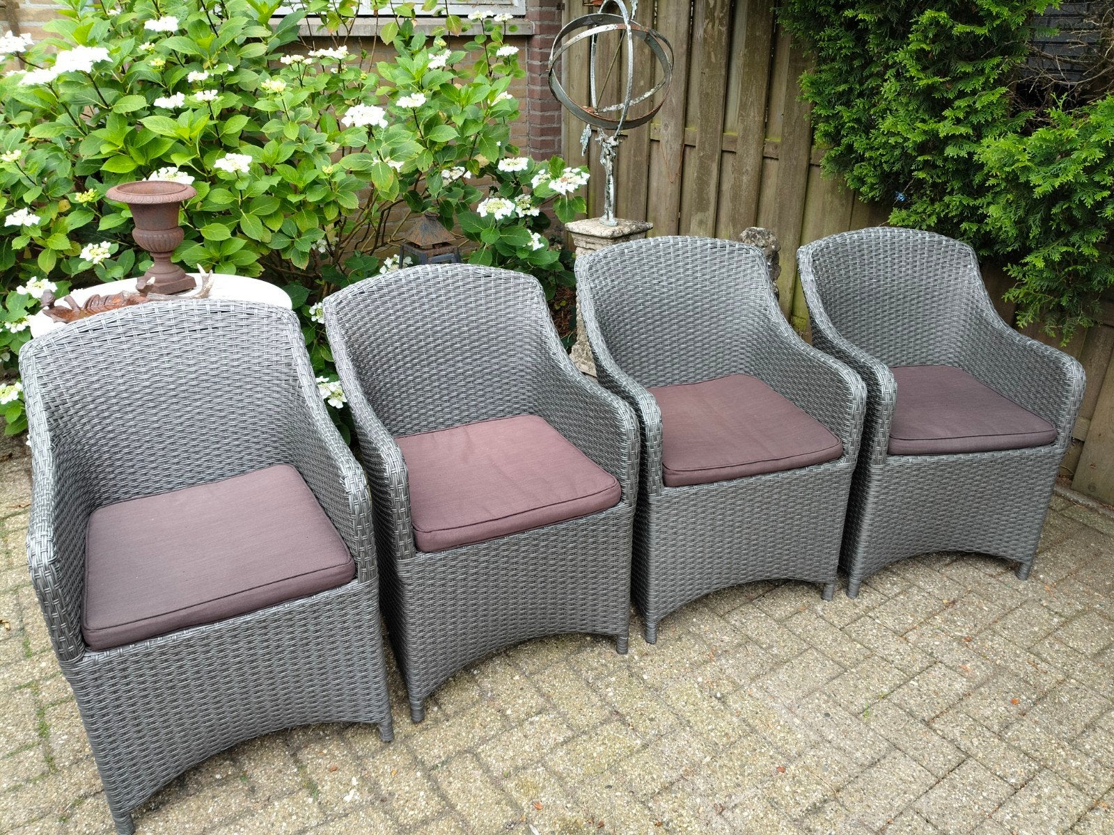 6 tuinstoelen wicker dining chairs, Ophalen, Gebruikt, Wicker