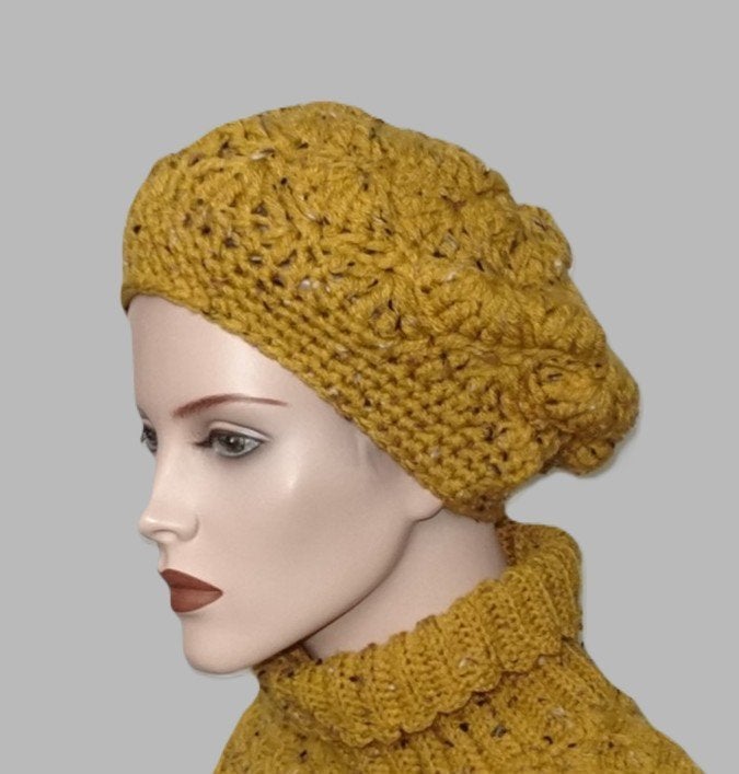 baret mosterdgeel, Maat 38/40 (M), Verzenden, Nieuw, Handgemaakt