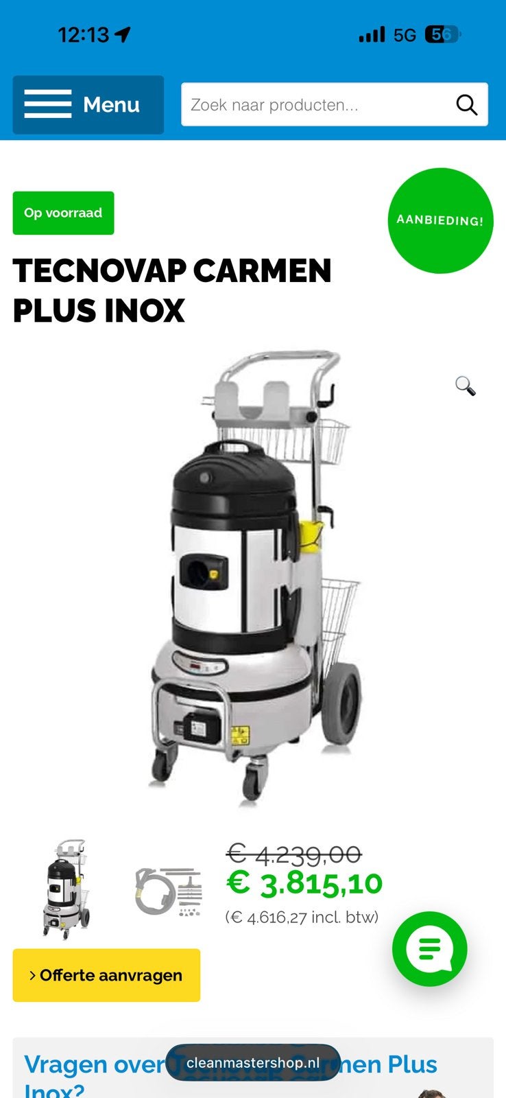 Tecnovap Carmen Plus Inox – Stoomextractiemachine (2024), Ophalen, Gebruikt