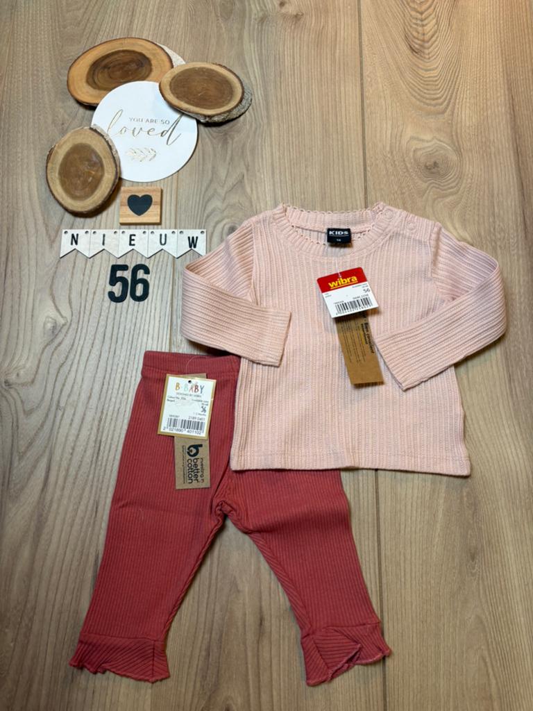 Baby meisje setje shirtje, broekje roze wibra maat 56, Ophalen of Verzenden, Nieuw, Meisje, Setje