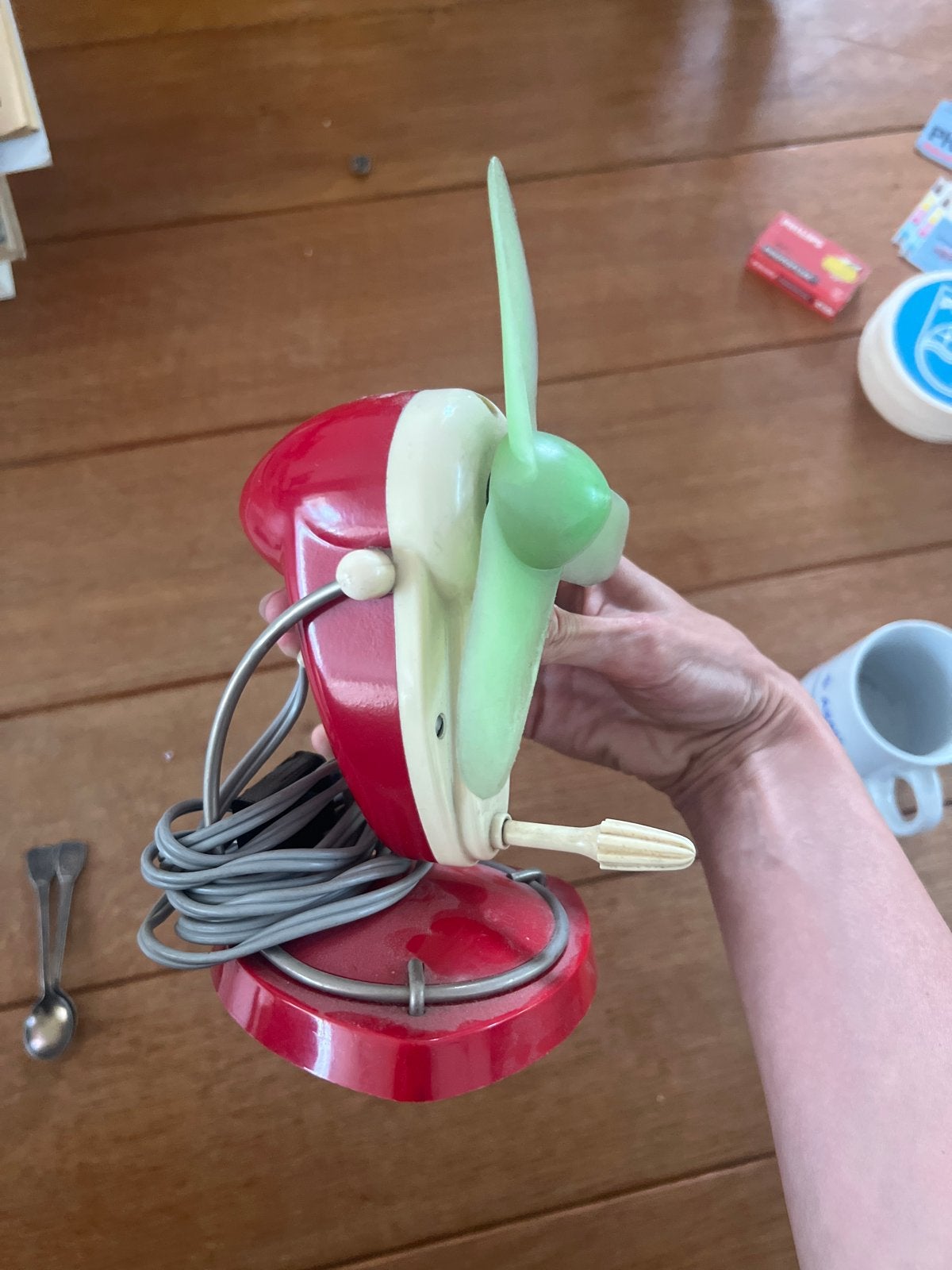 Vintage Philips ventilator - Rood/Crème/Groen, Ophalen of Verzenden, Gebruikt, Tafelventilator
