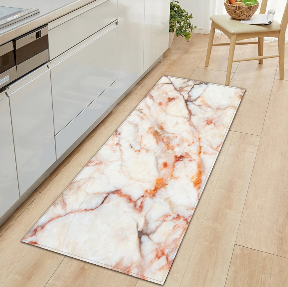 Wit Oranje Marmer Vloerkleed / 3D Kleed Vloermat Mat Stenen, 100 tot 150 cm, Verzenden, Wit, Nieuw