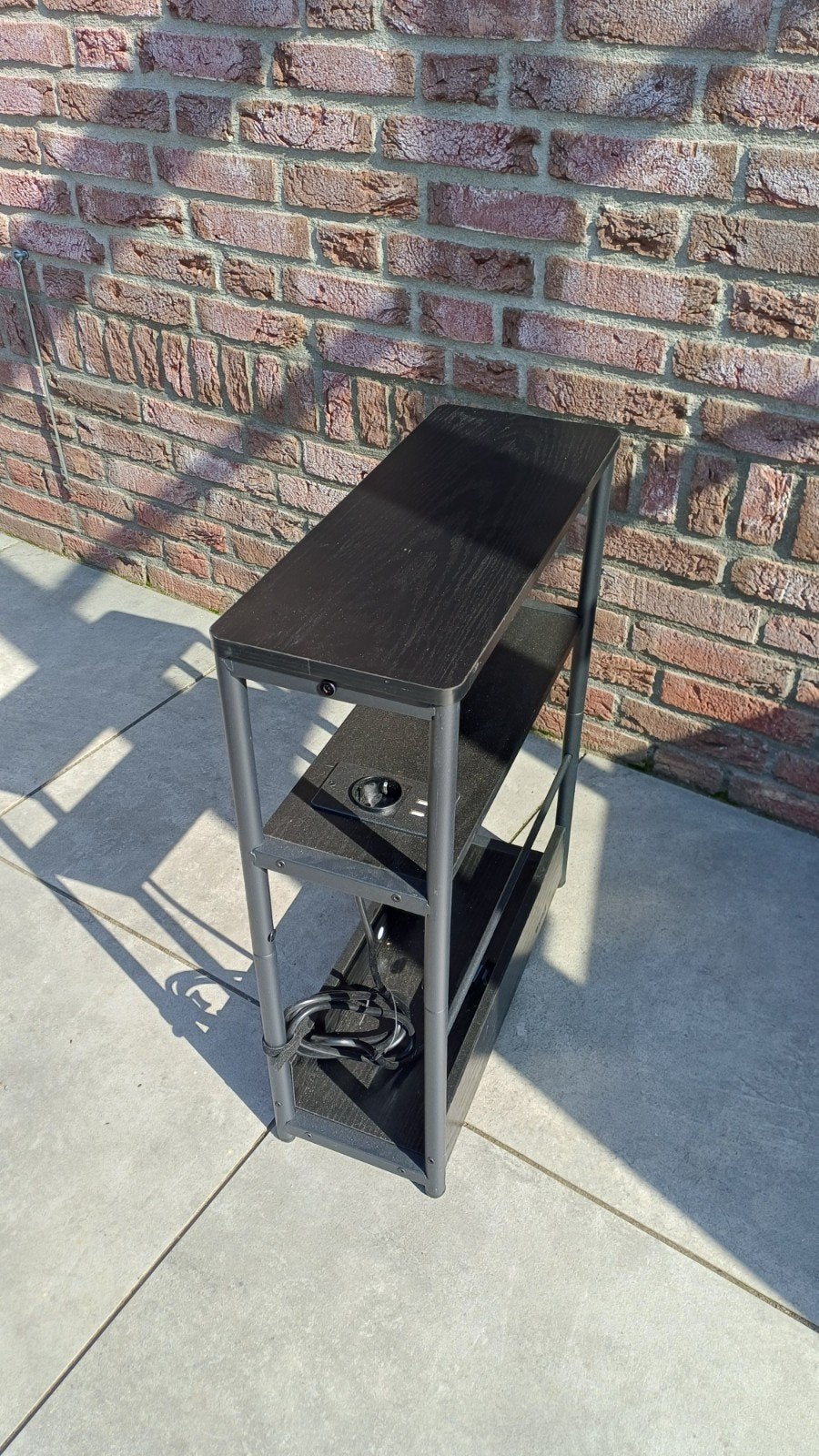 Zwarte Bijzettafel Nachtkastje met 220V+ 2x USB 3 Laags, 45 tot 60 cm, Minder dan 55 cm, Nieuw, Ophalen of Verzenden
