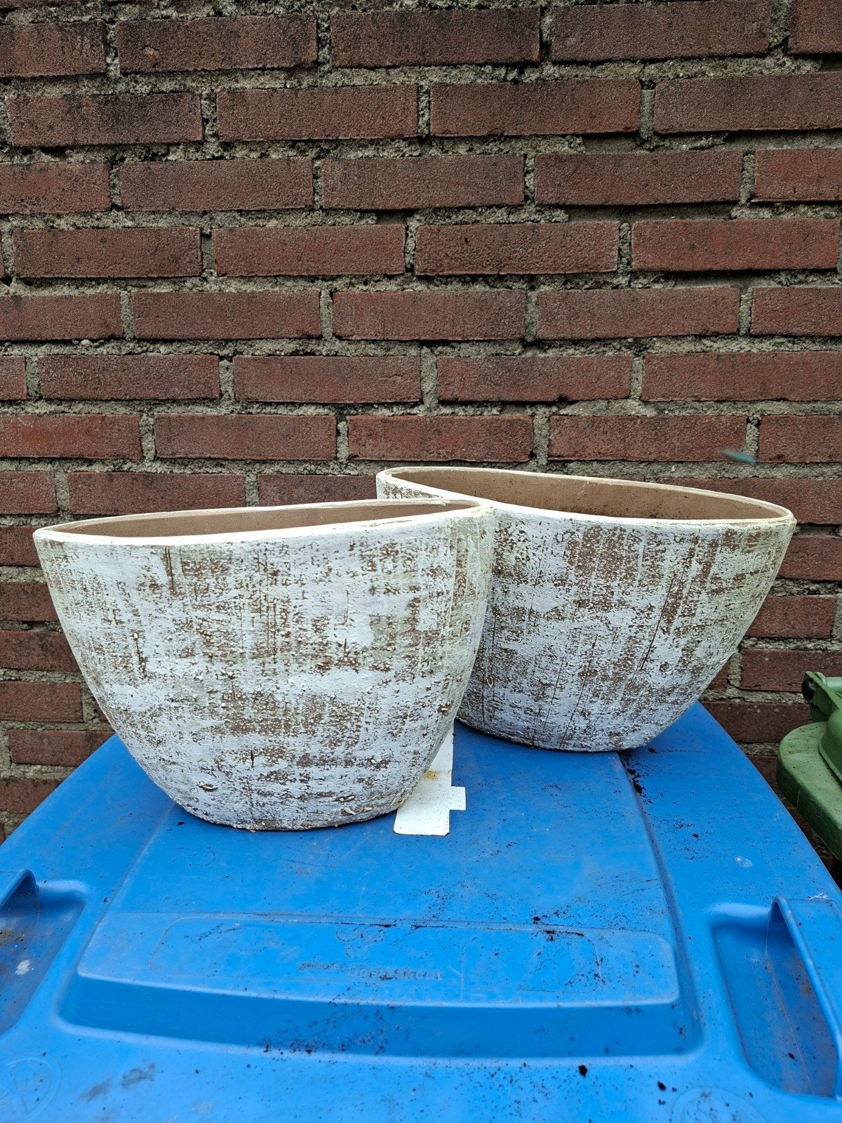 Set van 2 Gebruikte Halfronde Bloempotten - Terracotta, Gebruikt, Minder dan 40 cm, Balkon, Overige vormen