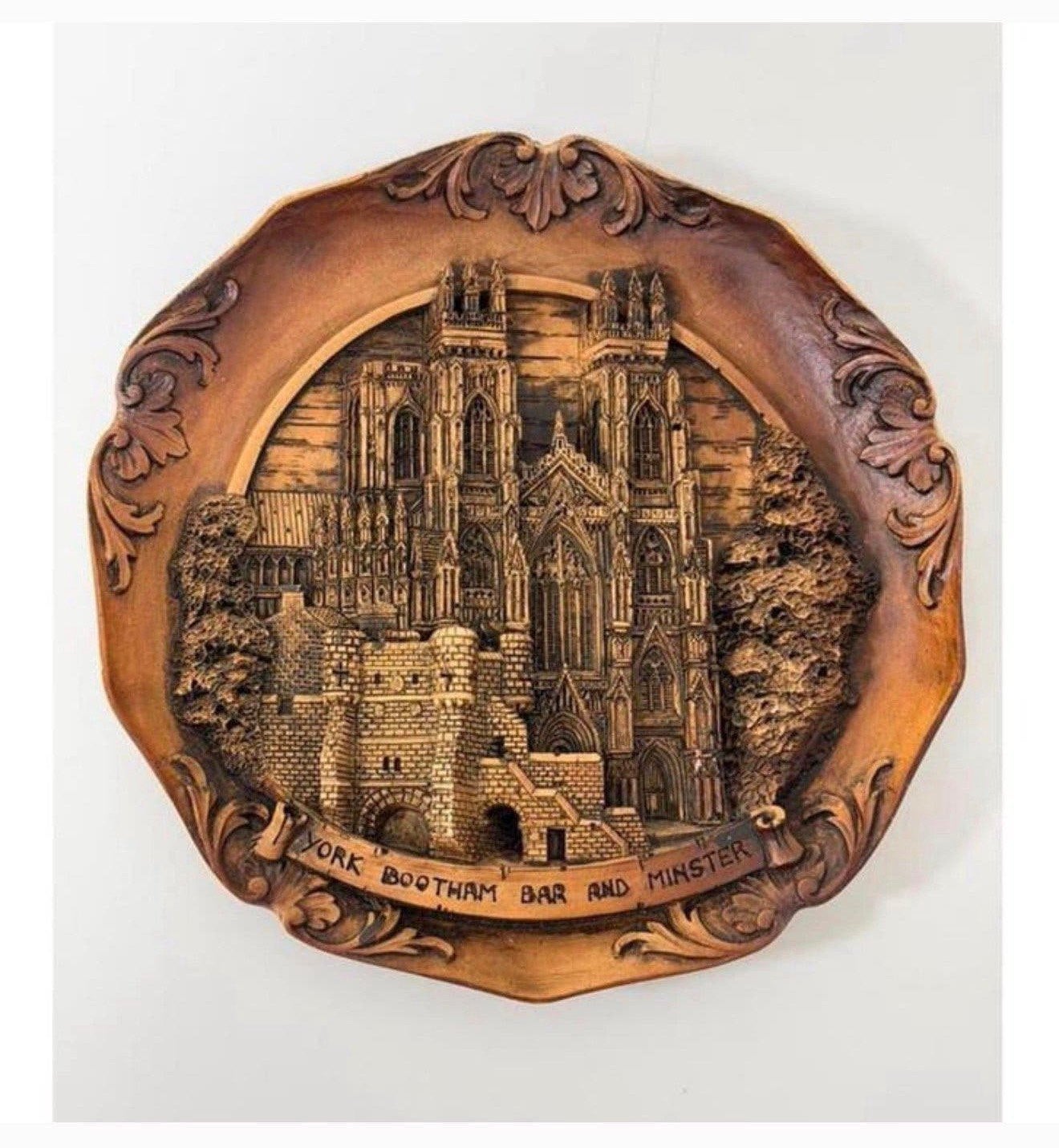 Antiek vintage houten wandbord 3D York Bootham Bar & Minster, Ophalen of Verzenden