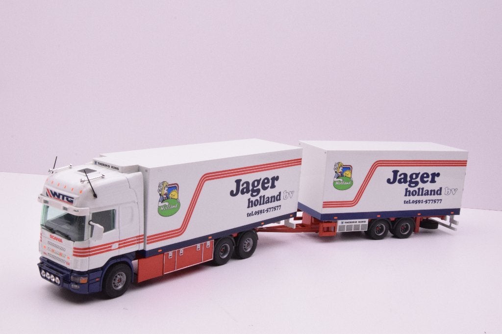 Scania 144L-530  '' Jager transport Nw Amsterdam ''  Tekno, Hobby en Vrije tijd, Modelauto's | 1:50, Zo goed als nieuw, Bus of Vrachtwagen