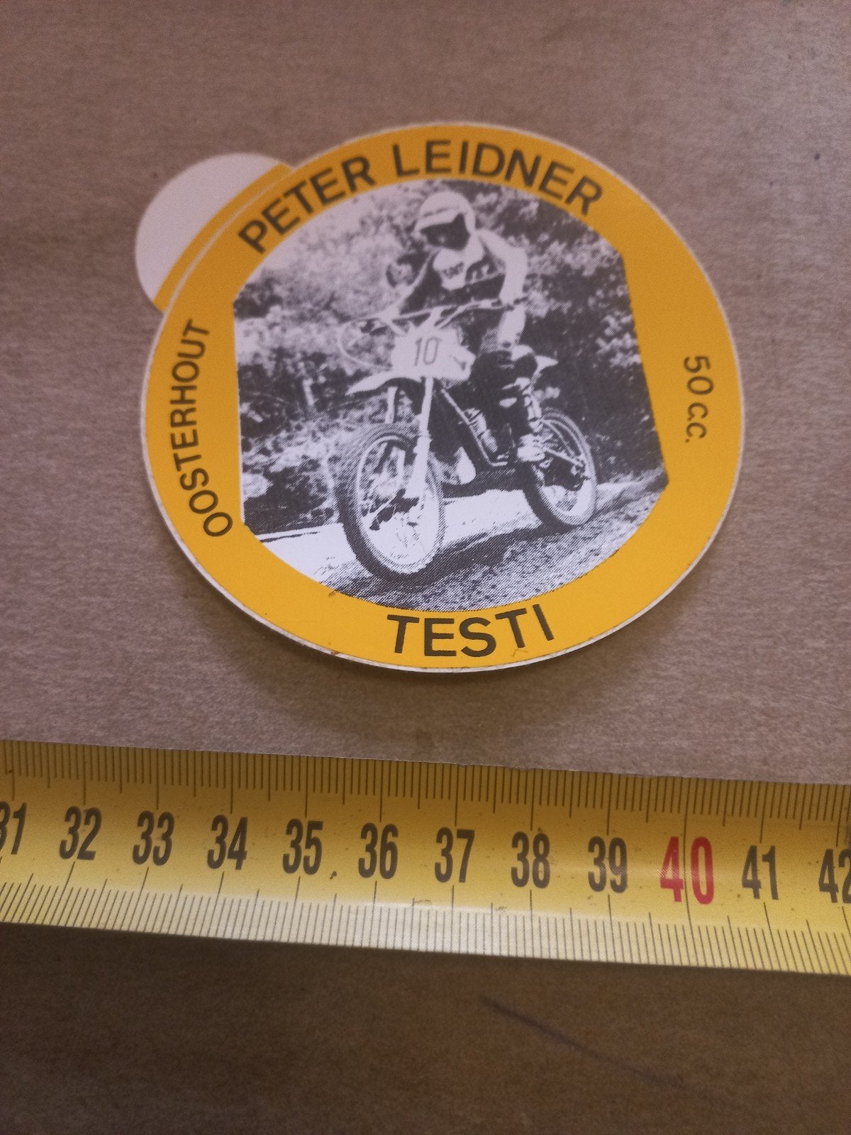 Vintage Peter Leidner Testi 50cc sticker Oosterhout, Ophalen of Verzenden, Gebruikt, Auto of Motor
