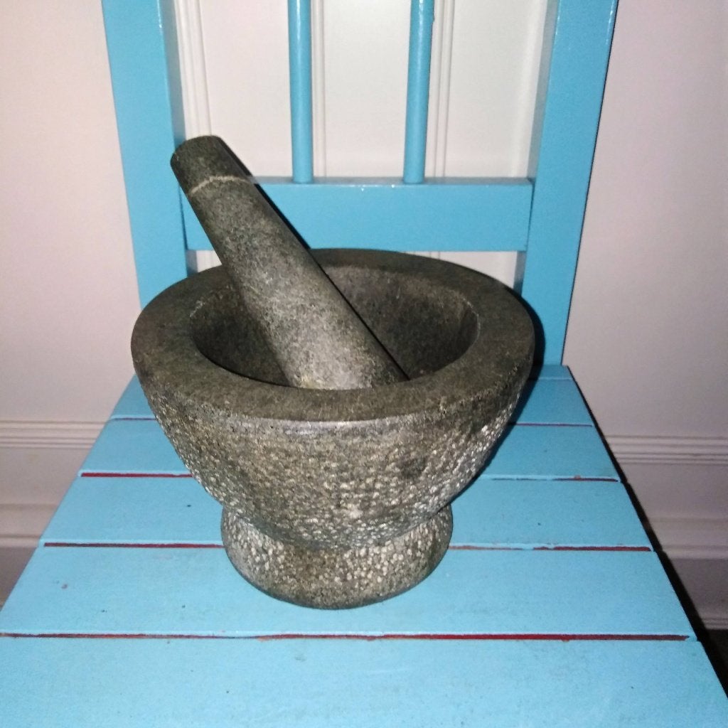 Granieten vijzel met stamper gebruikte staat, Huis en Inrichting, Ophalen, Natuurlijk materiaal, Grijs, Overige typen