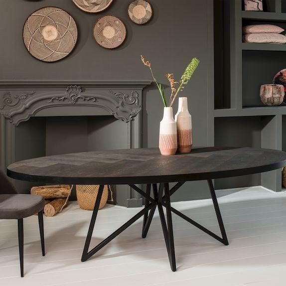 Ovale eettafel van nieuw eikenhout - Zwart, Ophalen, 100 tot 150 cm, 200 cm of meer, Eikenhout