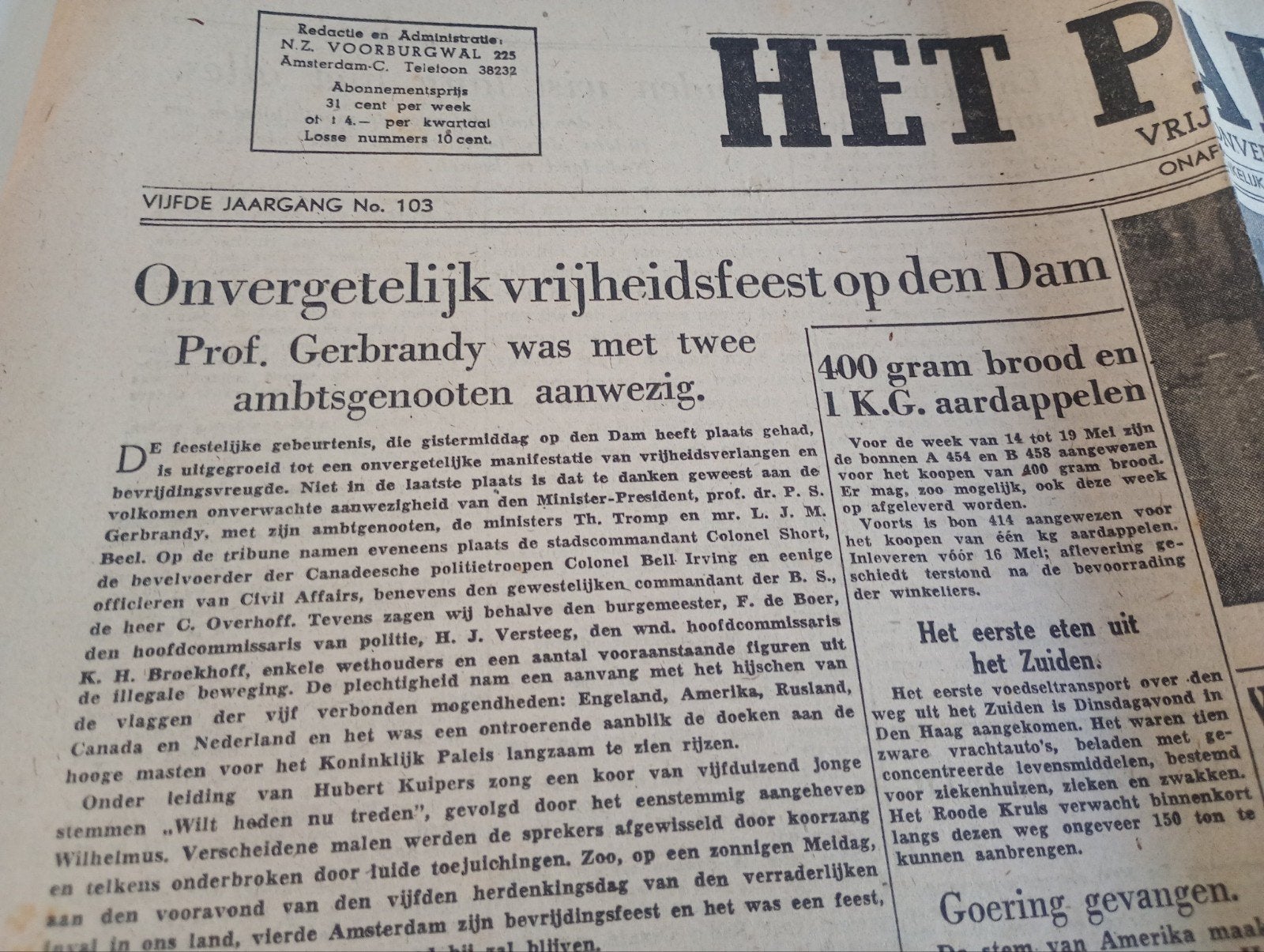 Het Parool bevrijdings krant de Dam en Baarn, ., Ophalen of Verzenden, ., Nederland
