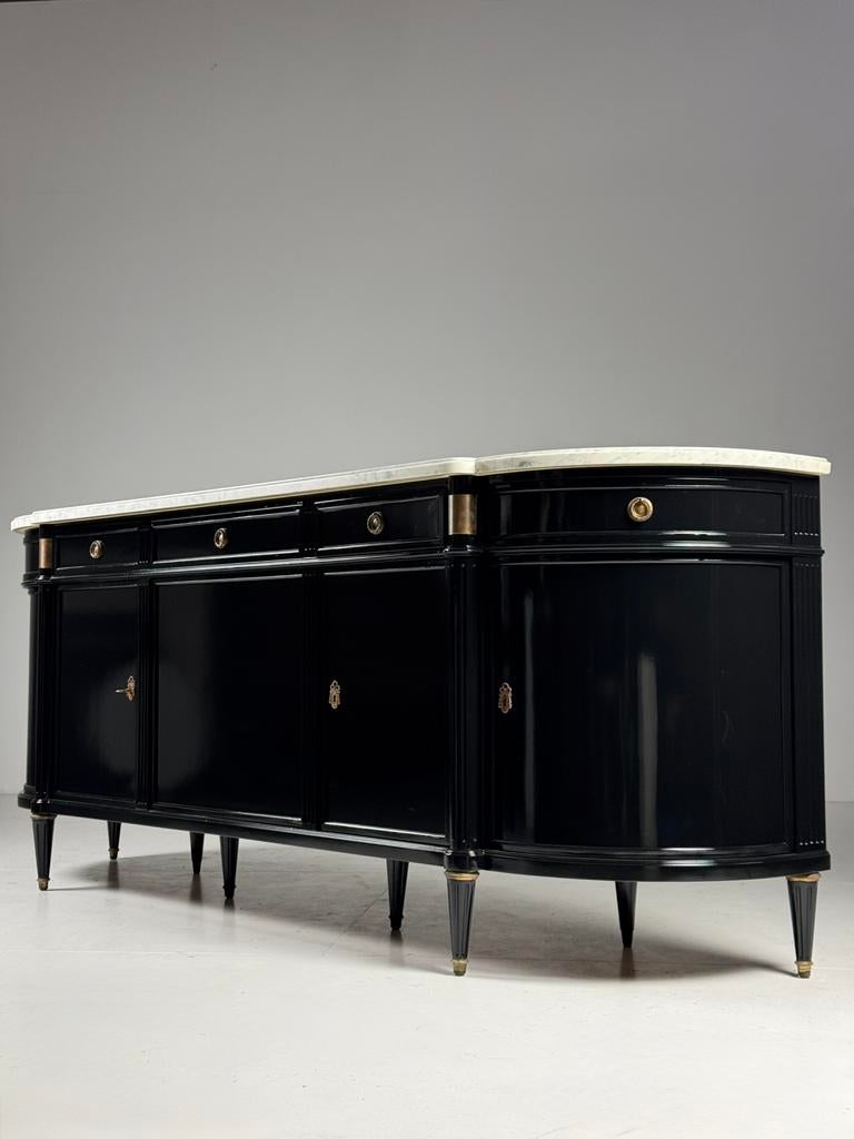 Zwarte Louis XVI stijl dressoir met marmer, Ophalen, Zo goed als nieuw, 25 tot 50 cm
