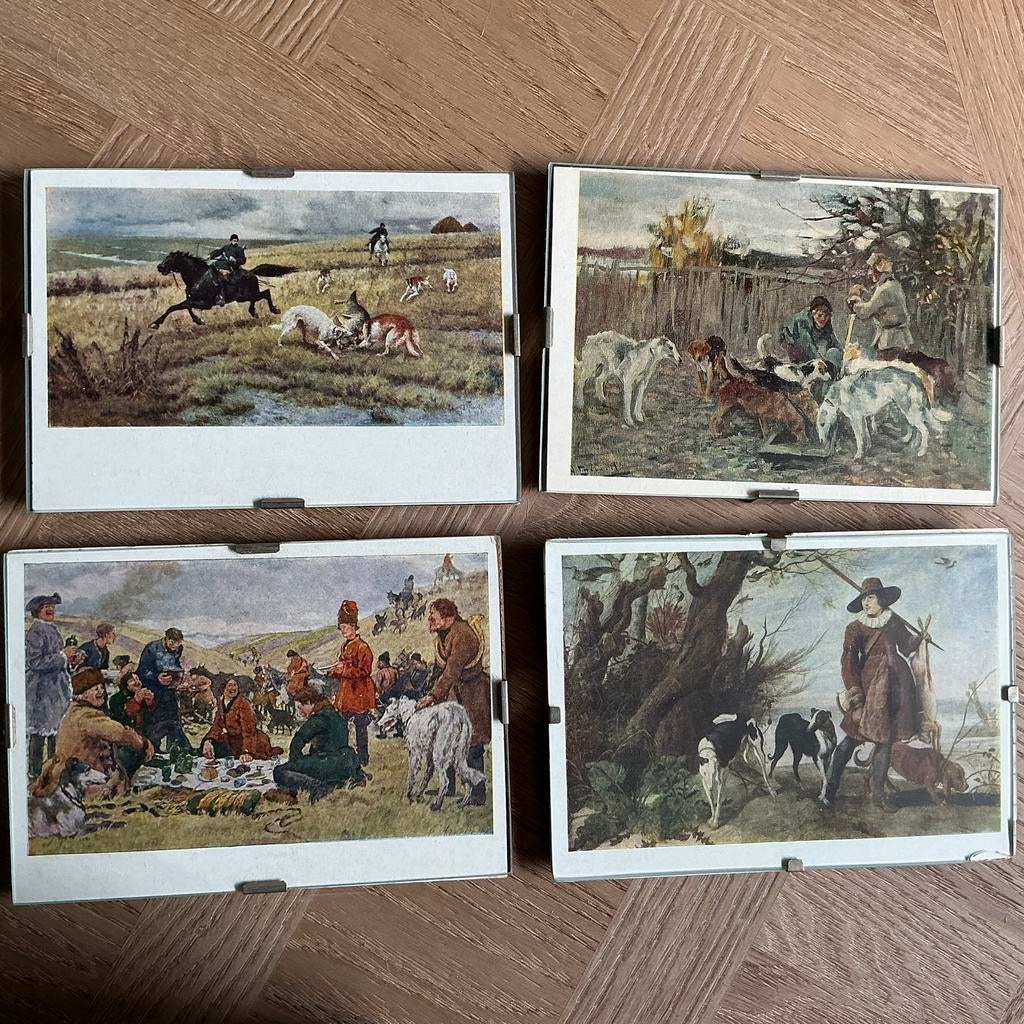 4 oude postkaarten met jachthond,barzoi ,hazewindhond, Ophalen, Gebruikt