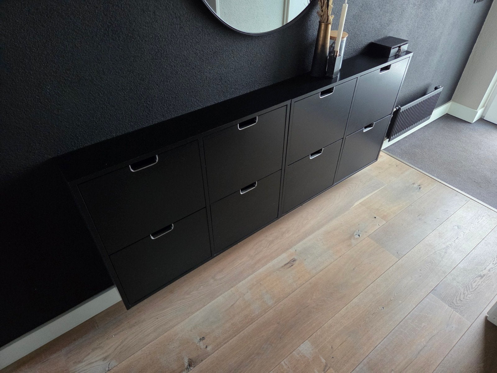 Zwarte schoenenkast met 8 vakken, Huis en Inrichting, Ophalen, Zo goed als nieuw, Modern minimalistisch