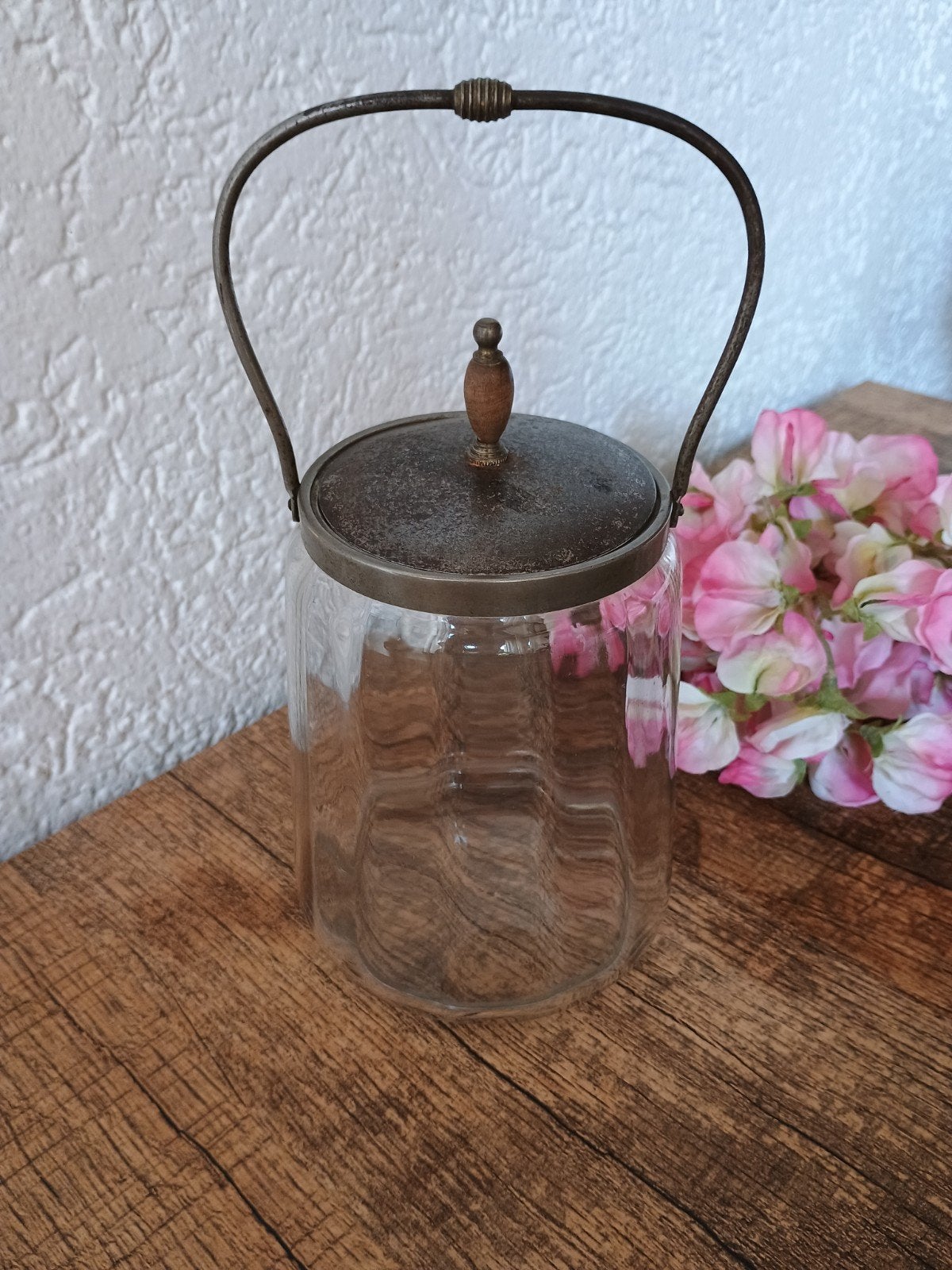 Oude brocante koekjespot -  Glazen koekjes pot, Antiek en Kunst, Ophalen of Verzenden