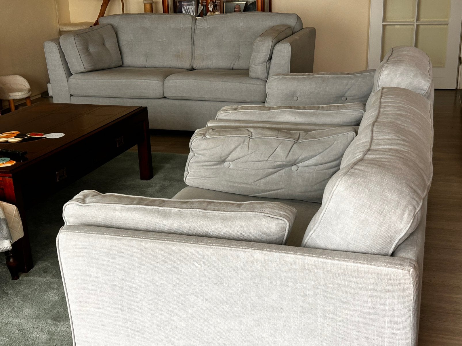 Complete zithoek bank met 2 (loveseats) fauteuils, Ophalen, Gebruikt, Landelijk modern, 75 tot 100 cm