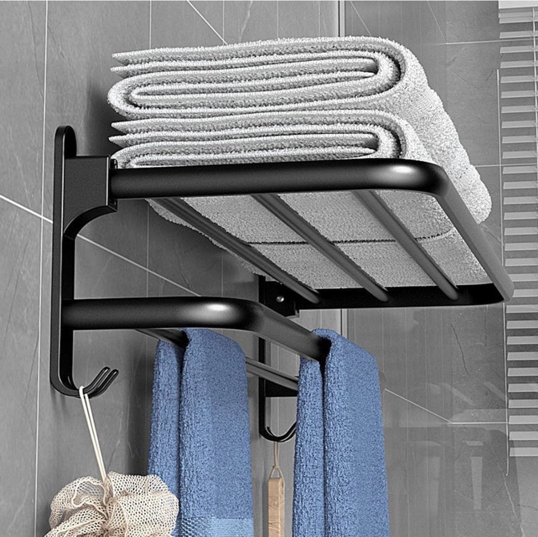 Opklapbaar Handdoekenrek 60cm Zwart Aluminium/Plastic Haken, Ophalen of Verzenden, Nieuw, Zwart, Handdoekenrek